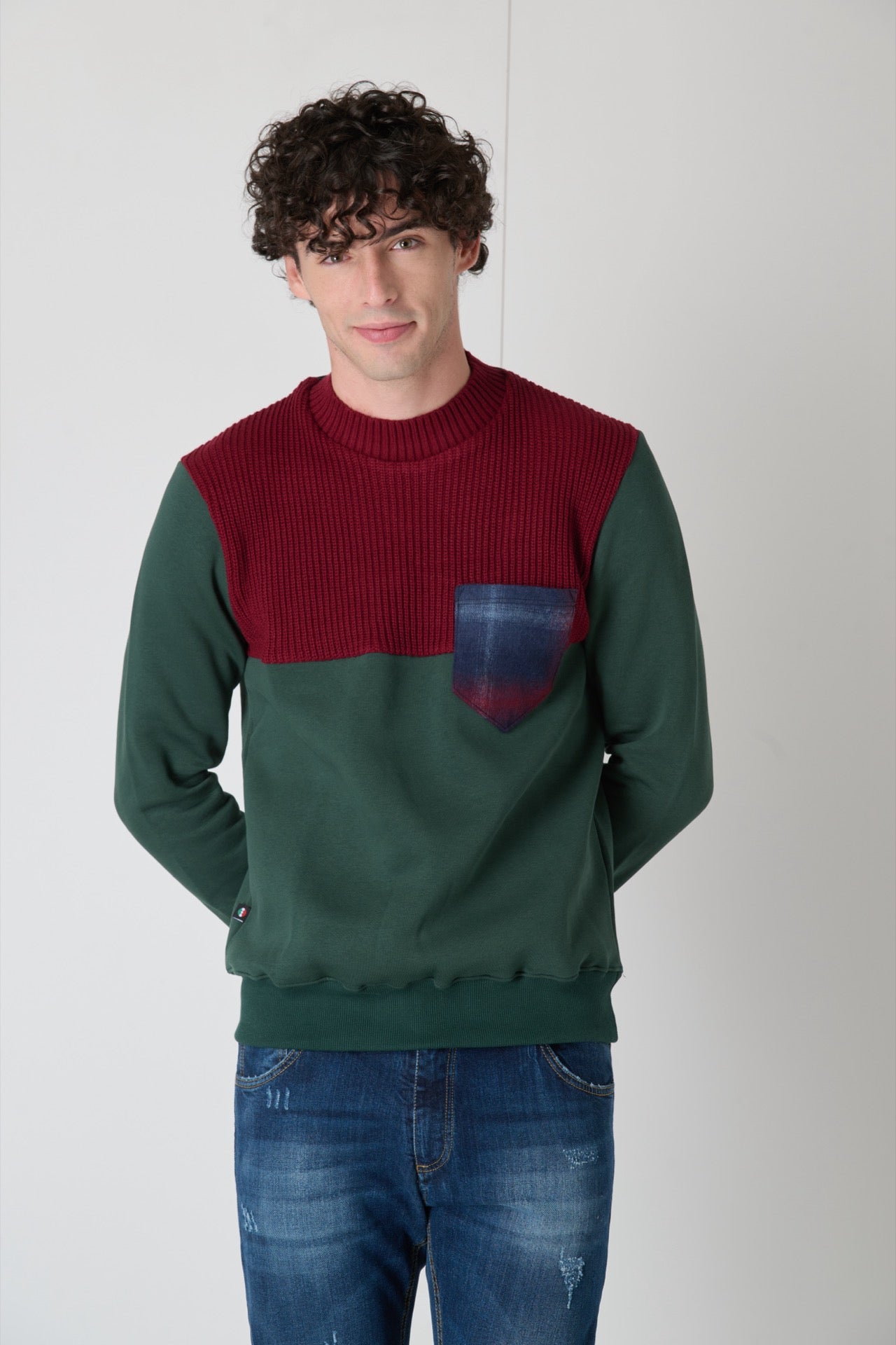 Crewneck Sweatshirt Knitwear Bicolor Green