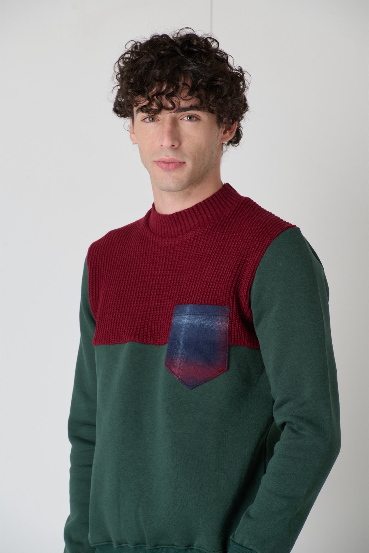 Crewneck Sweatshirt Knitwear Bicolor Green