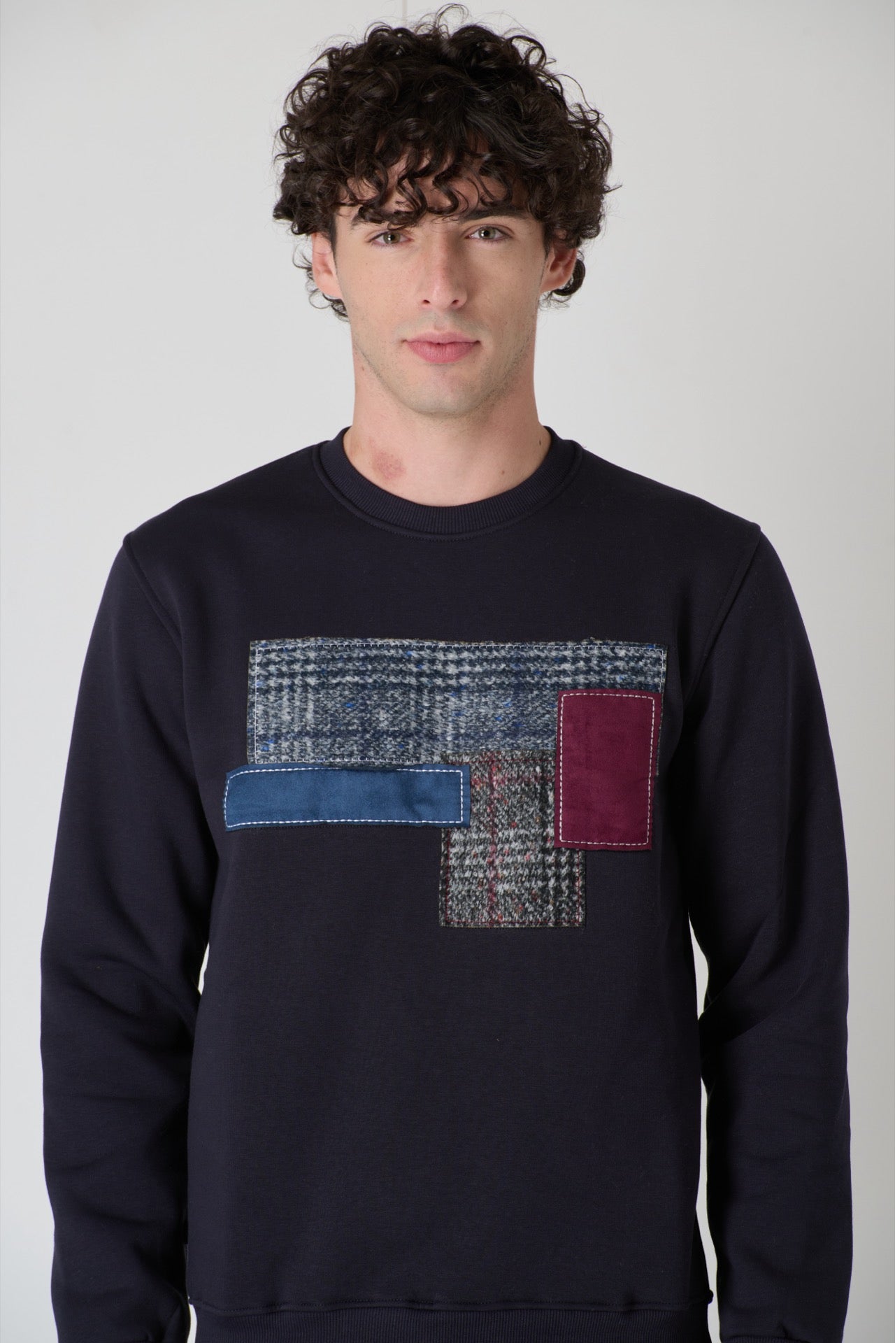 Patchwork Crewneck Sweatshirt with V2 Blue Fabrics