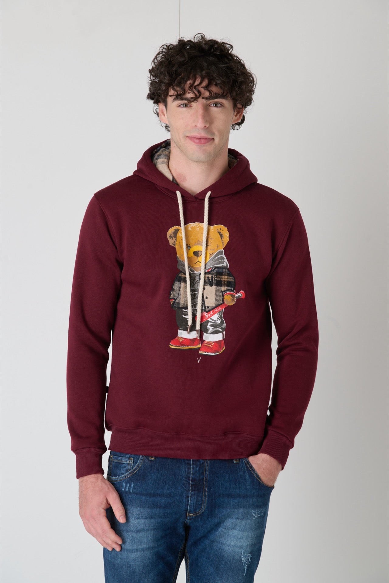 Hoodie with embroidered Teddy in V2 Bordeaux fabric