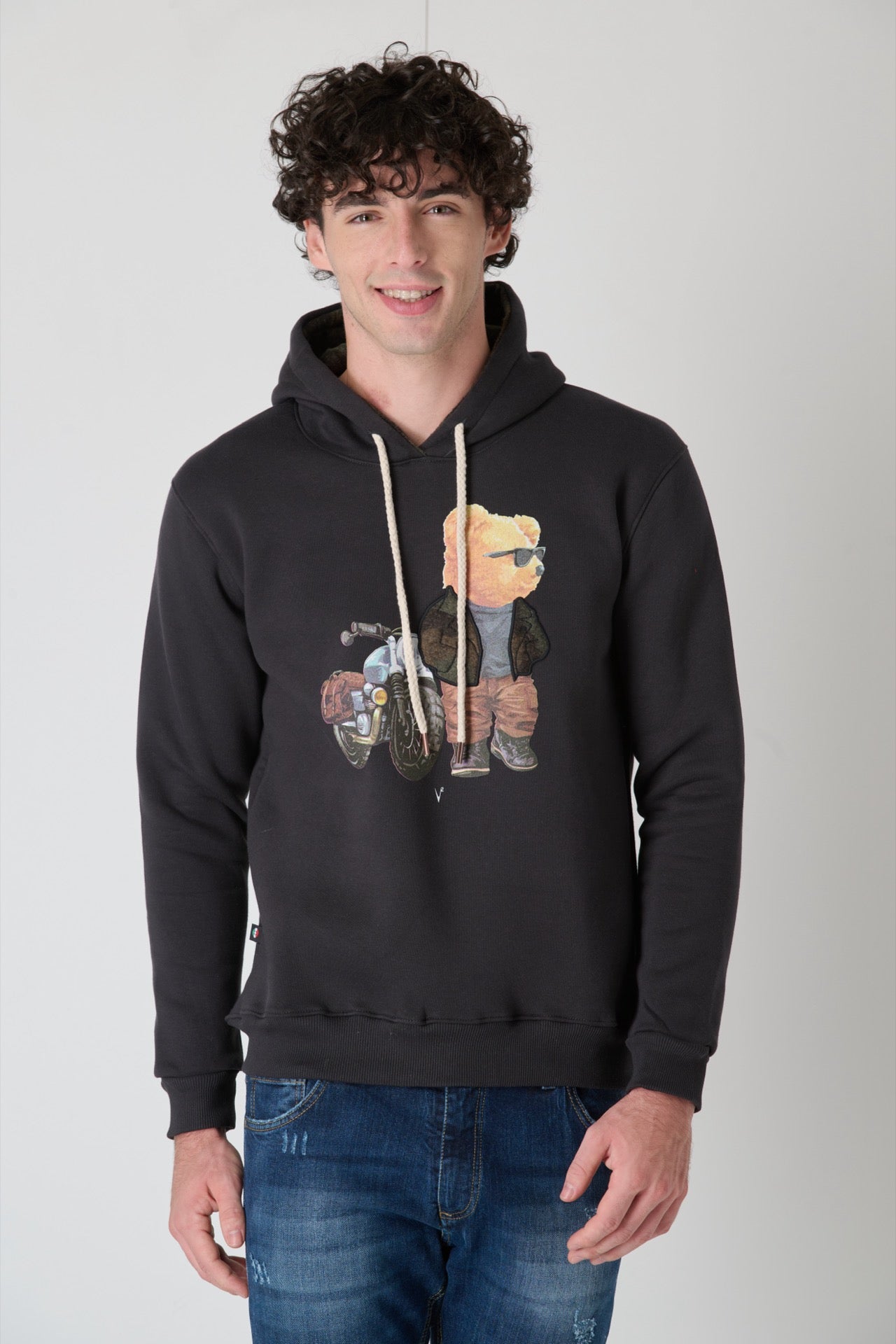 Hoodie with embroidered Teddy in V2 Lead fabric