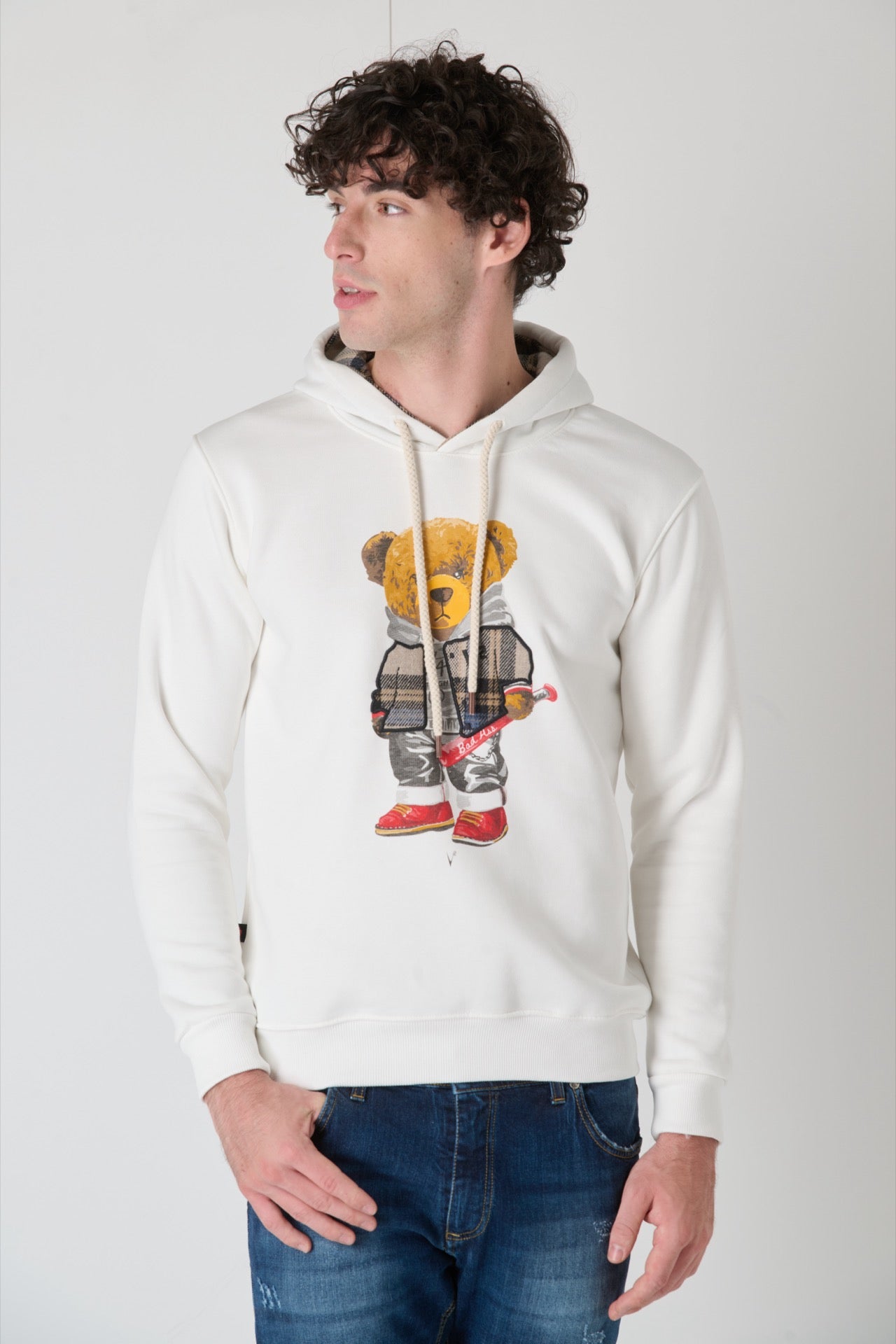 Hoodie with embroidered Teddy in V2 Cream fabric