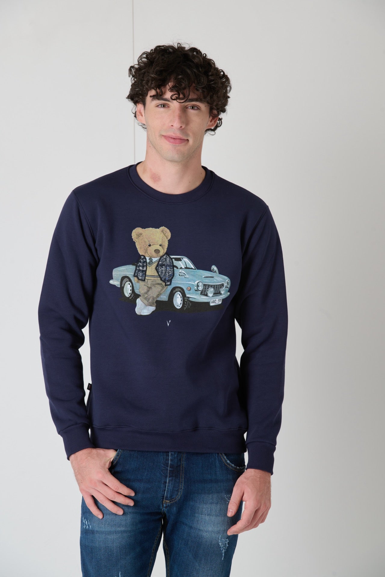 Crewneck Sweatshirt with Embroidered Teddy in V2 Blue Fabric