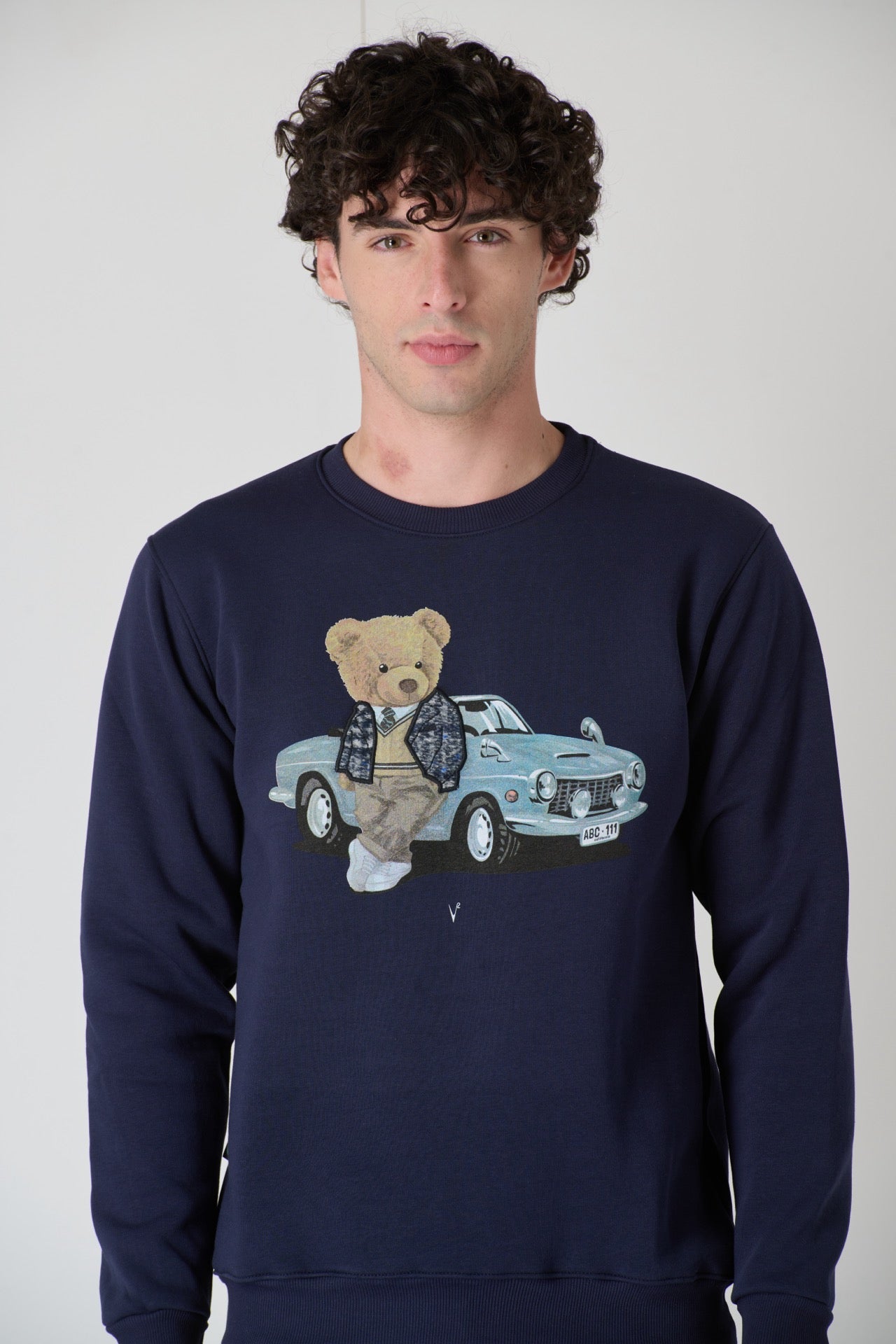 Crewneck Sweatshirt with Embroidered Teddy in V2 Blue Fabric