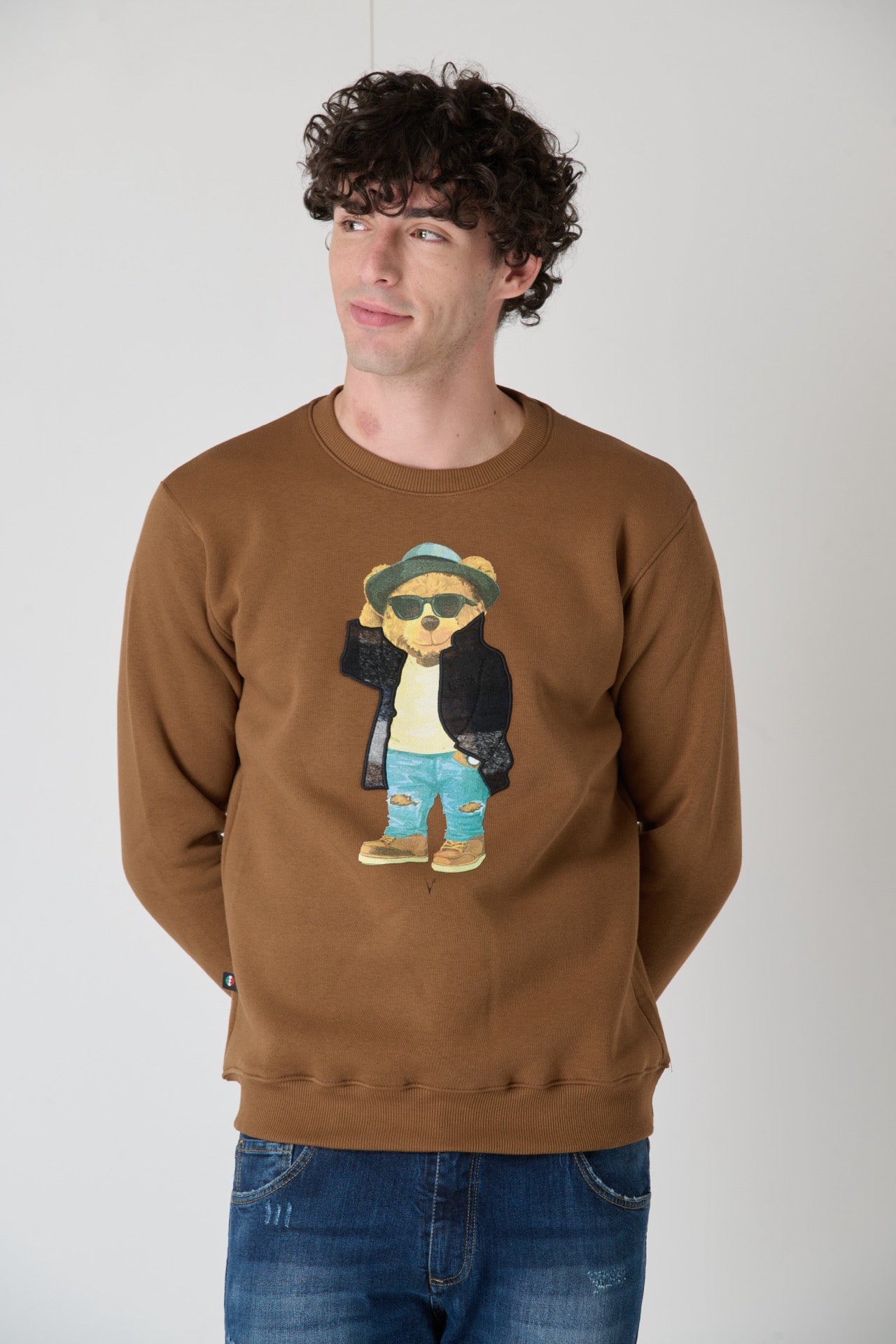 Crewneck Sweatshirt with Embroidered Teddy in V2 Moro Fabric