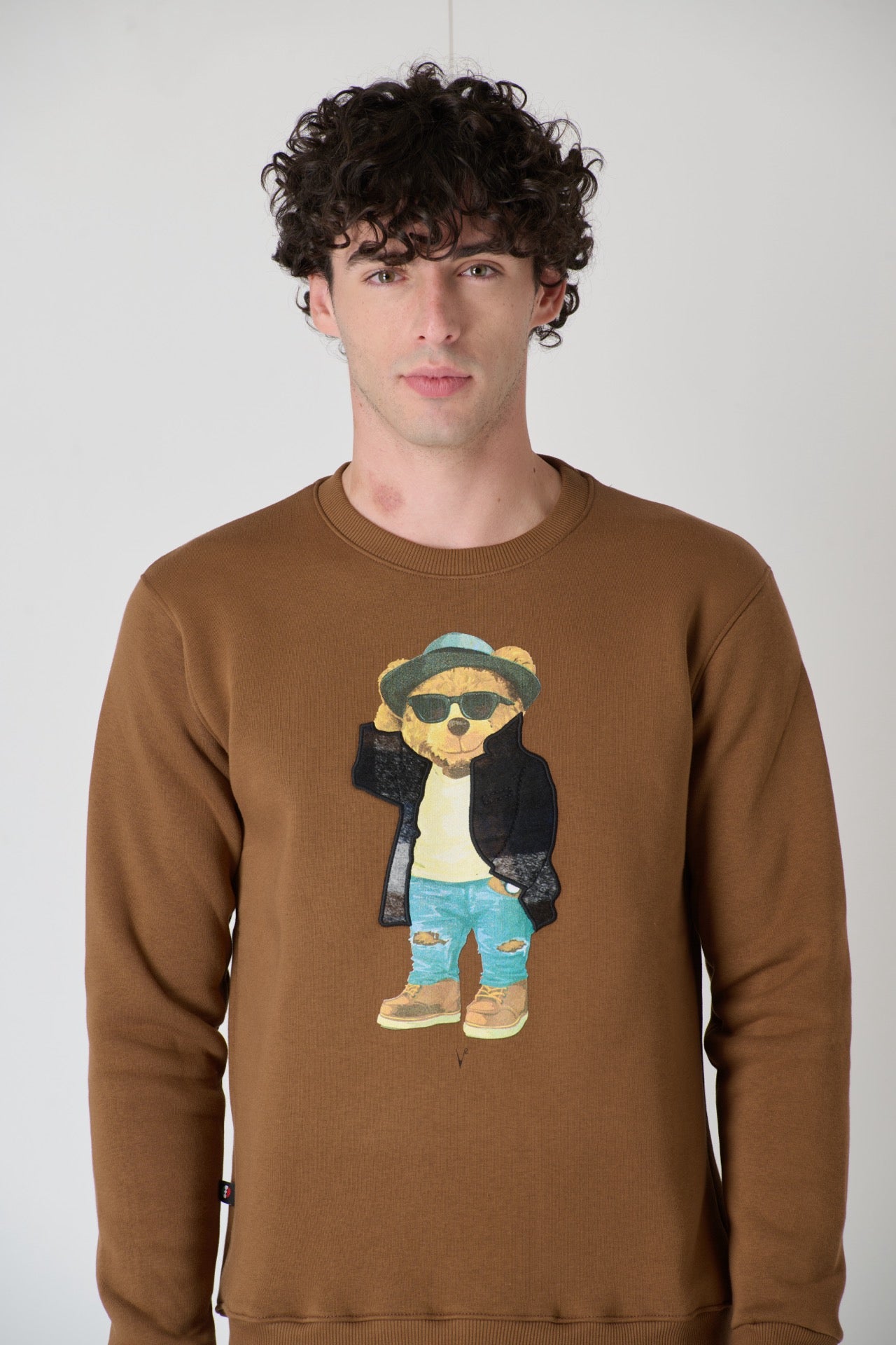 Crewneck Sweatshirt with Embroidered Teddy in V2 Moro Fabric