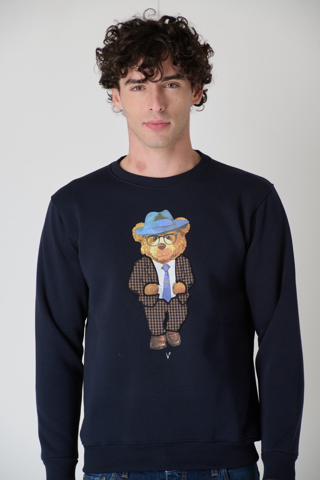 Crewneck Sweatshirt with Embroidered Teddy in V2 Blue Fabric