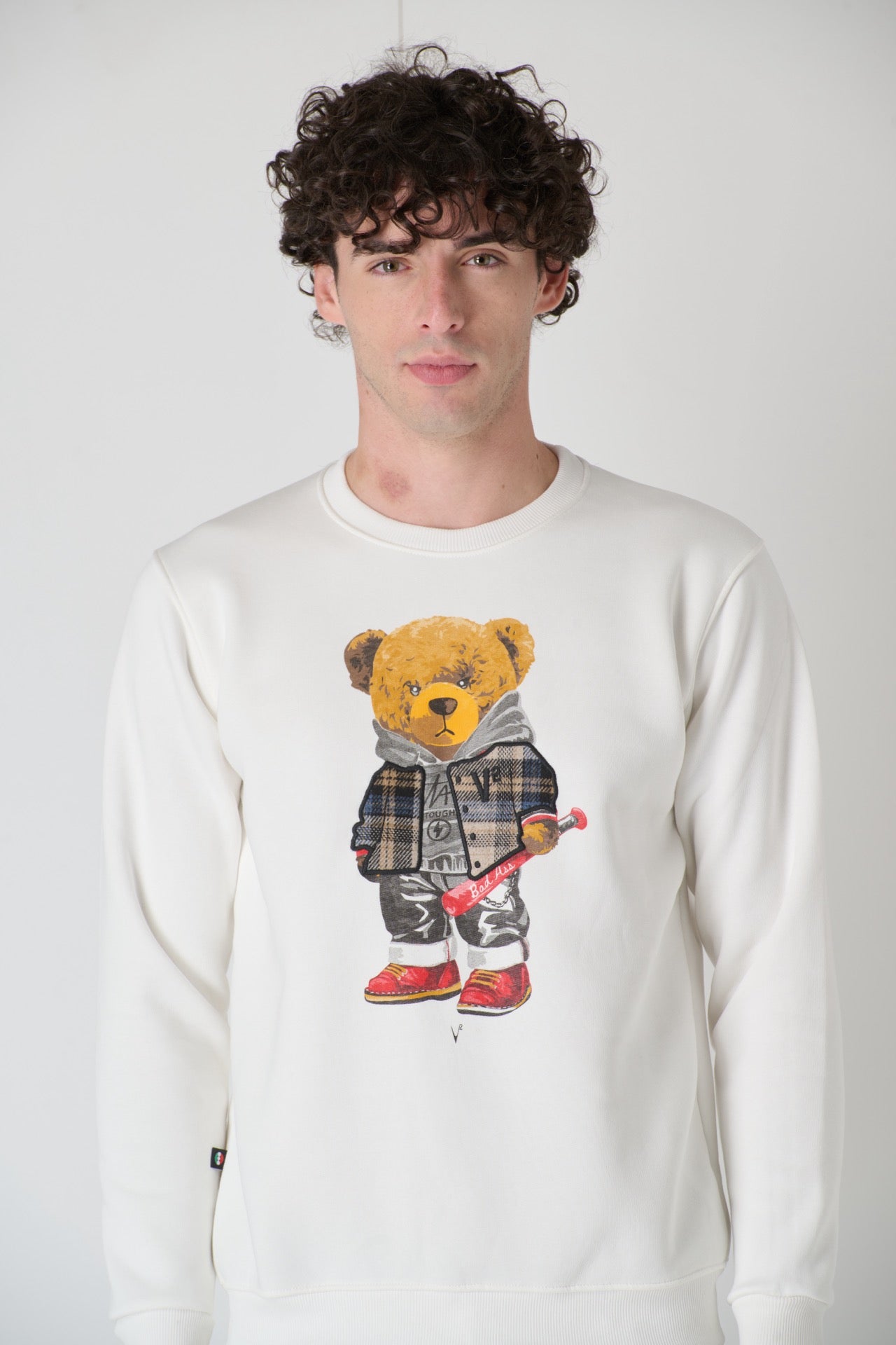 Crewneck Sweatshirt with Embroidered Teddy in V2 Cream Fabric