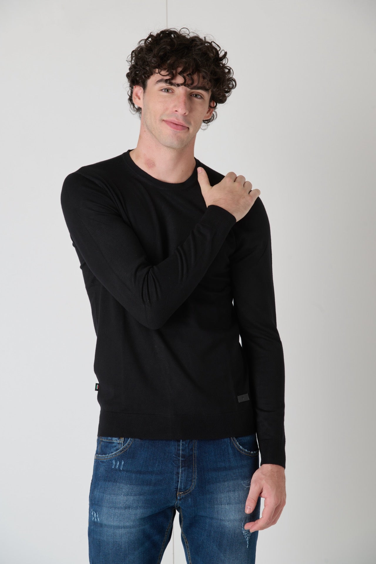 Black Viscose Crewneck Sweater