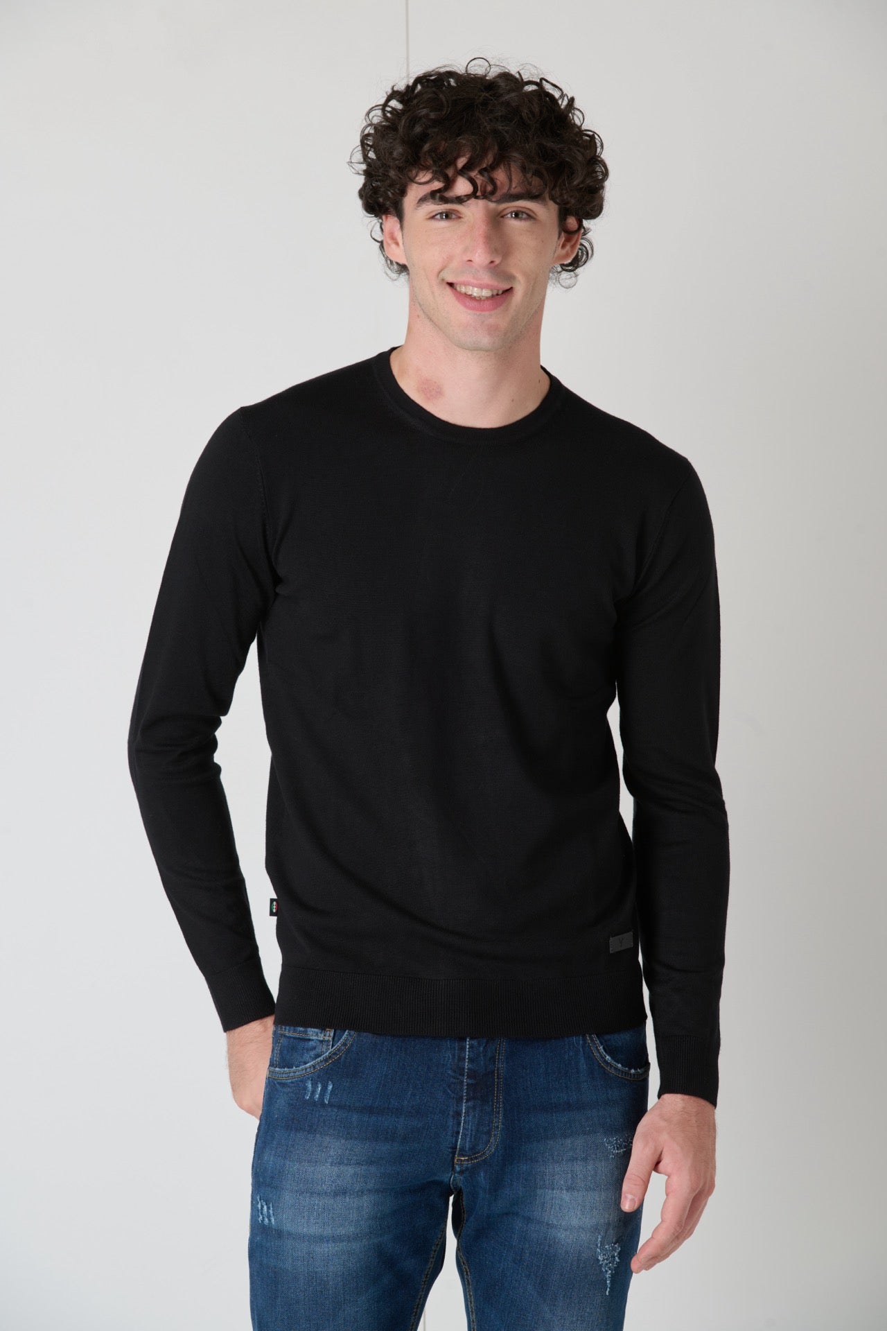 Black Viscose Crewneck Sweater