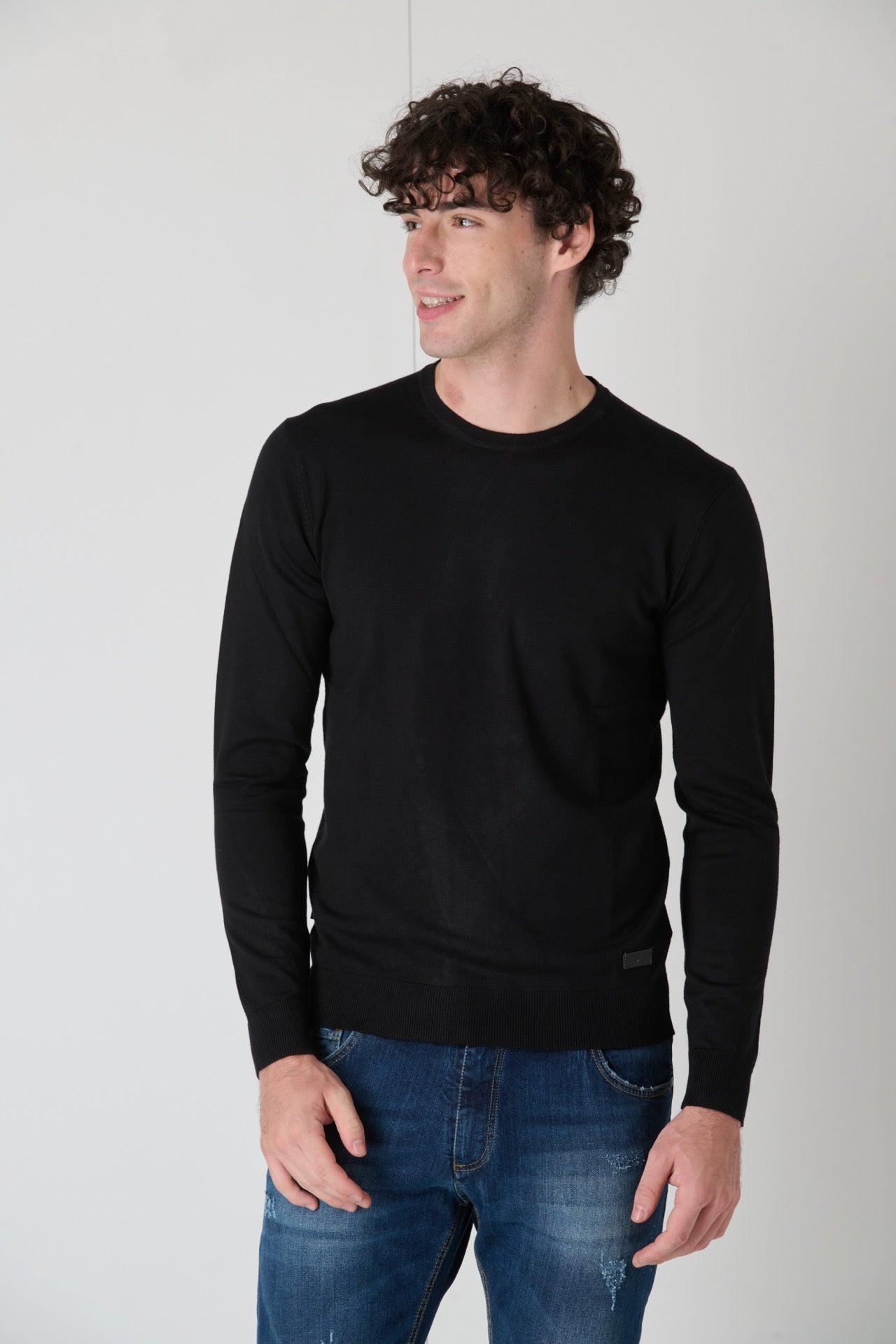 Black Viscose Crewneck Sweater