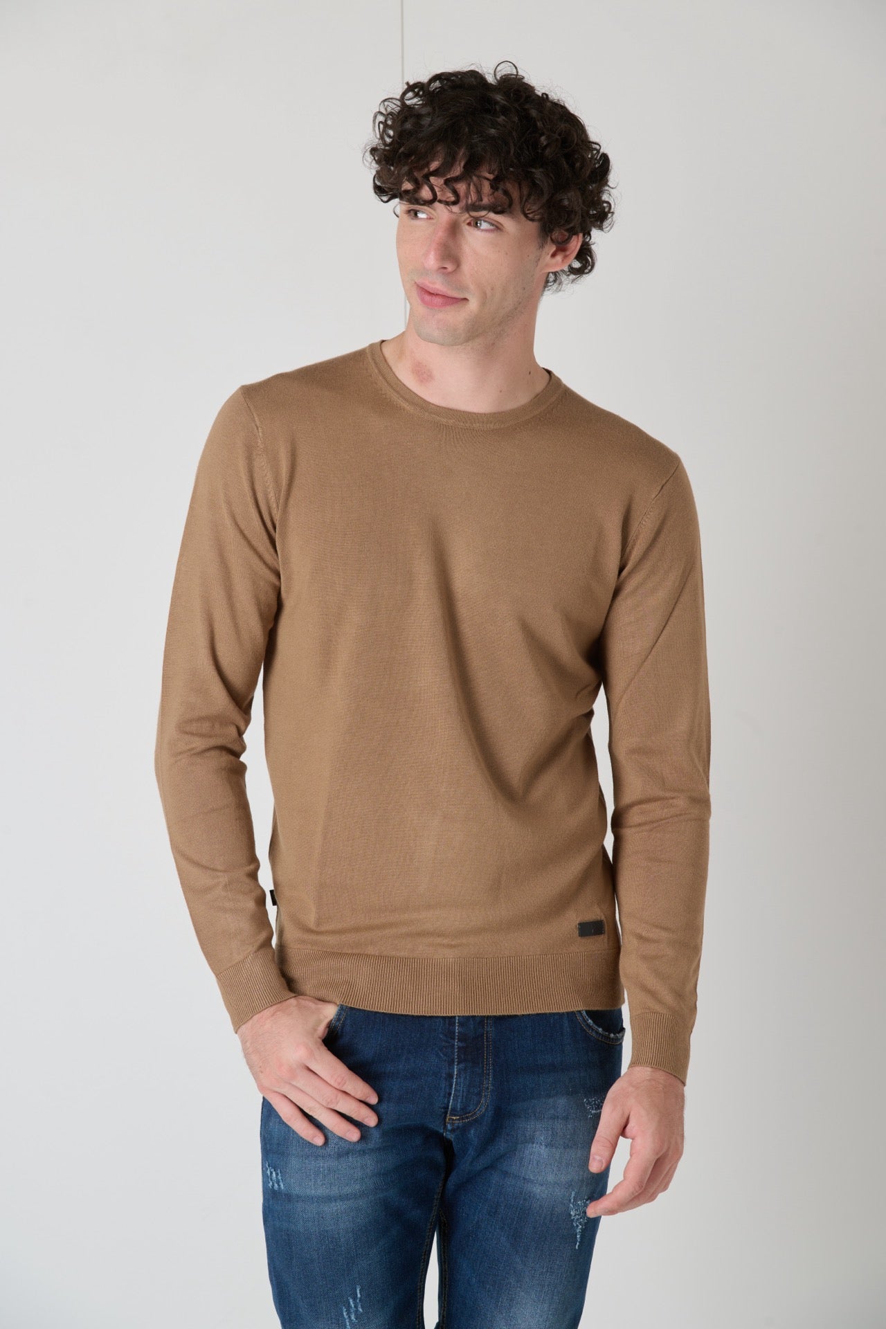 Camel Viscose Crewneck Sweater