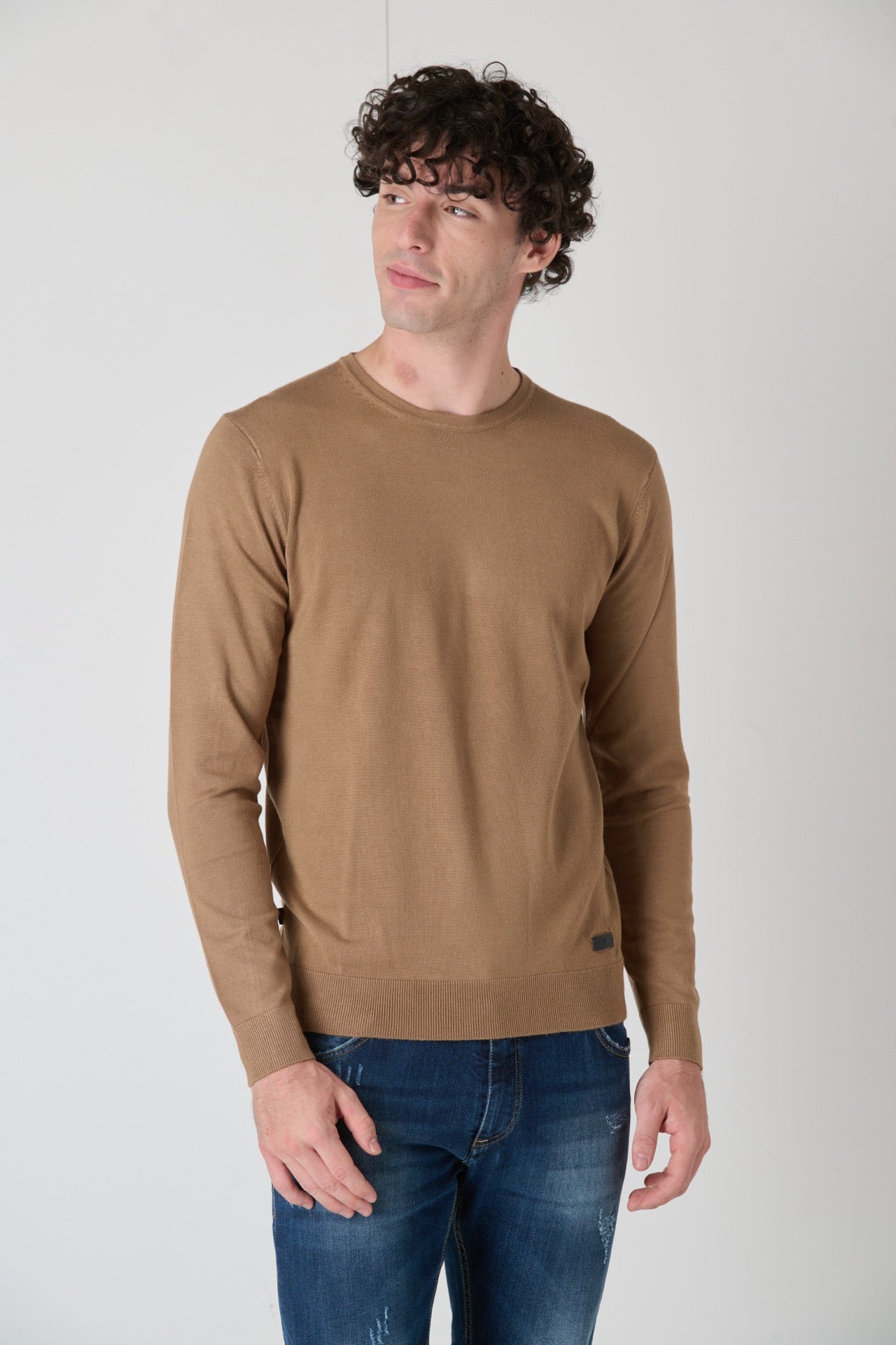 Camel Viscose Crewneck Sweater