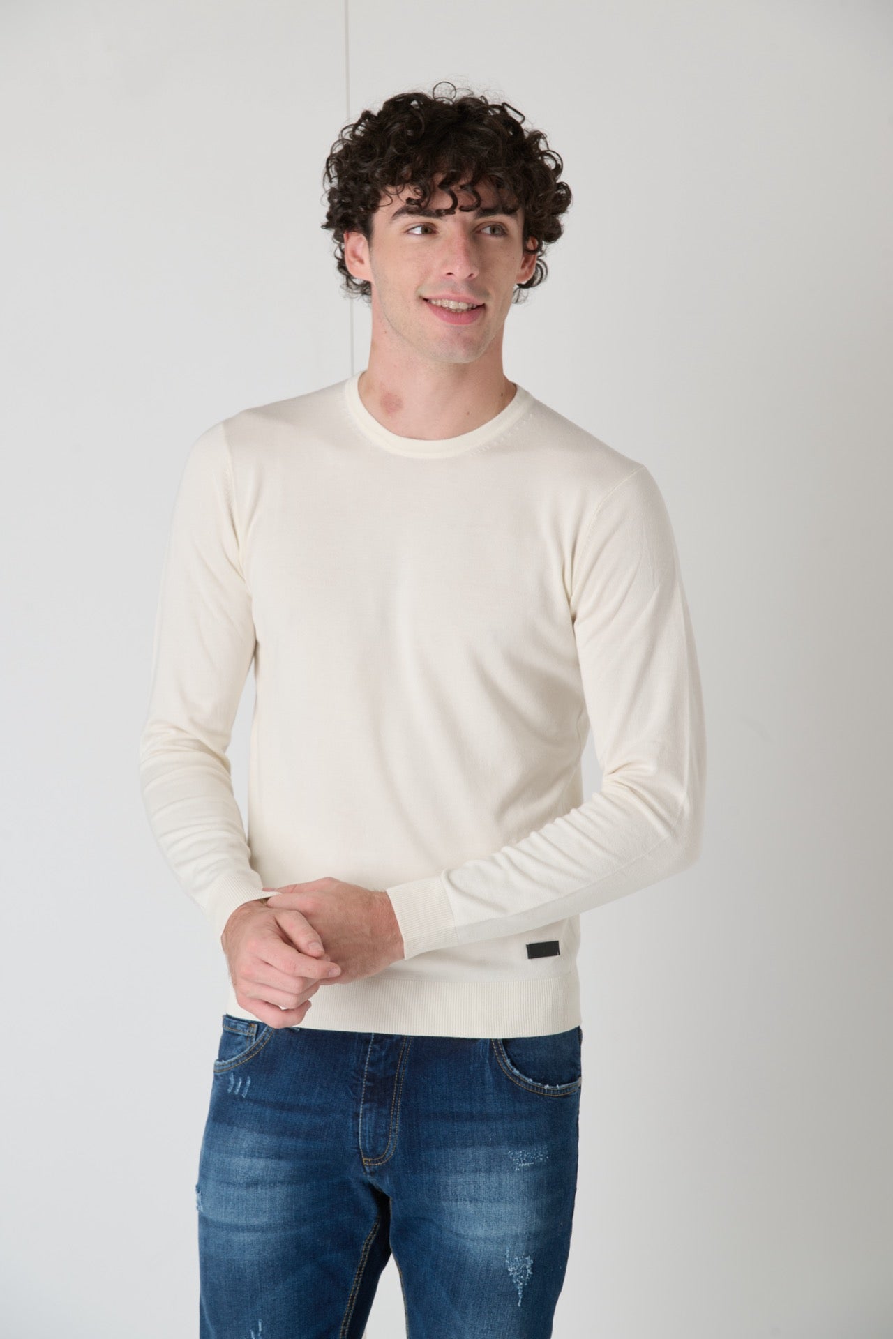 Maglione Girocollo in viscosa Panna