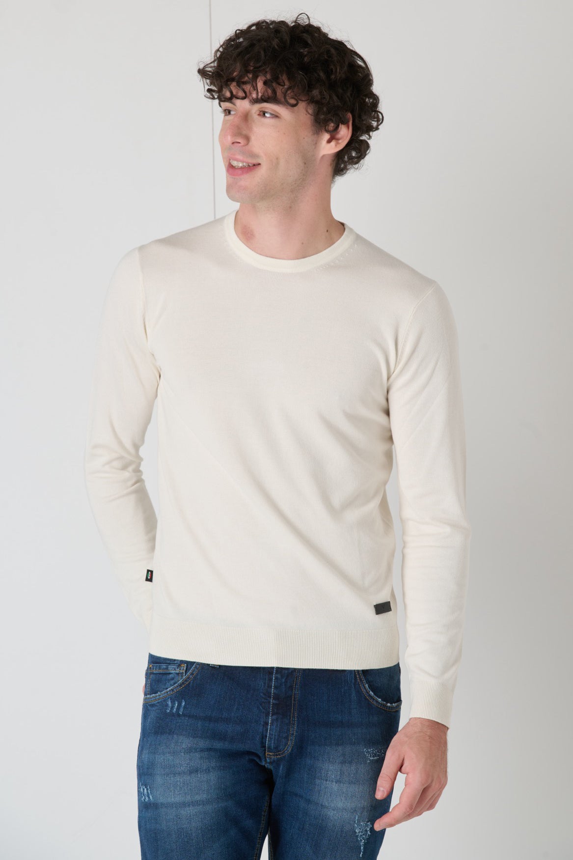 Cream Viscose Crewneck Sweater