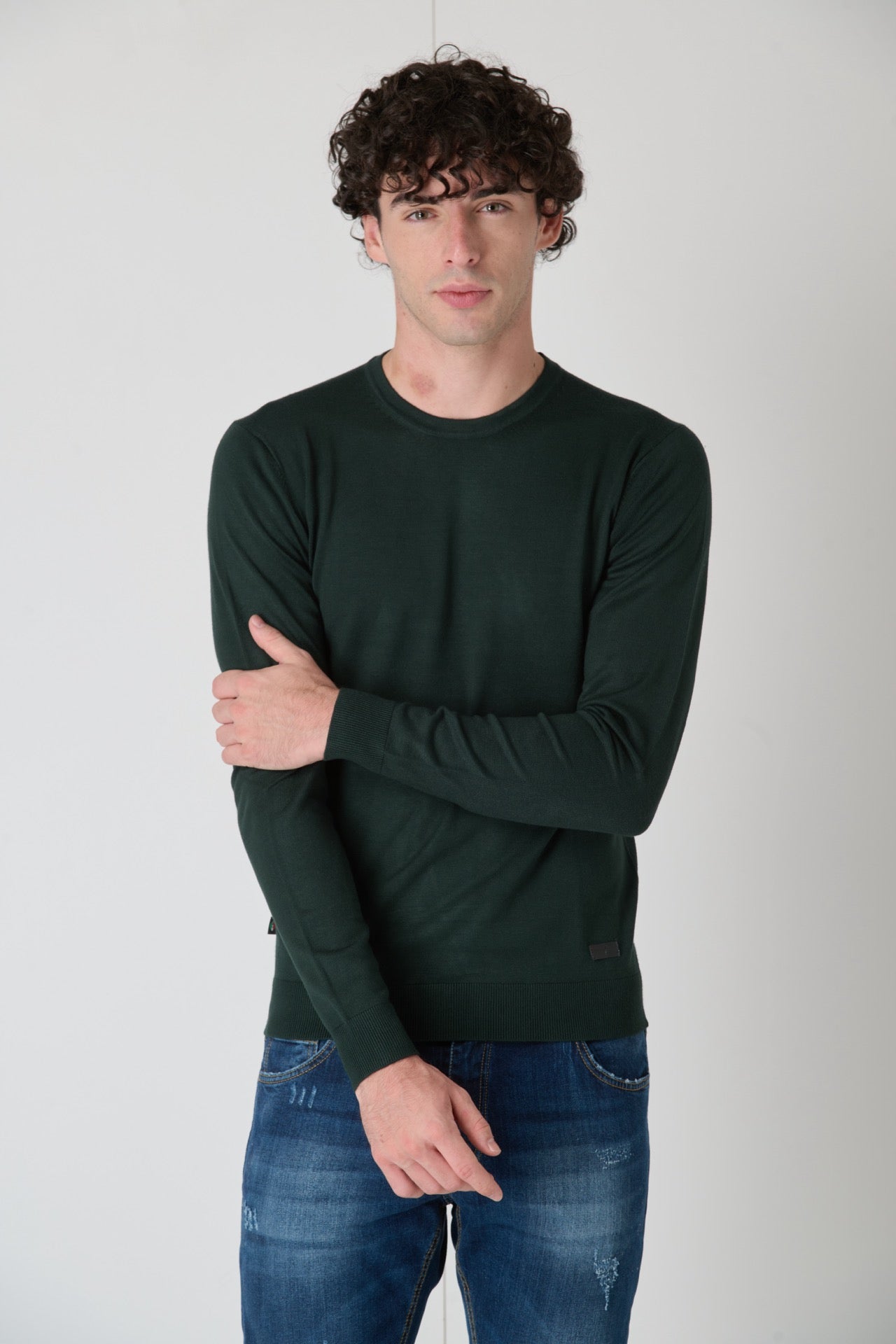 Green Viscose Crewneck Sweater