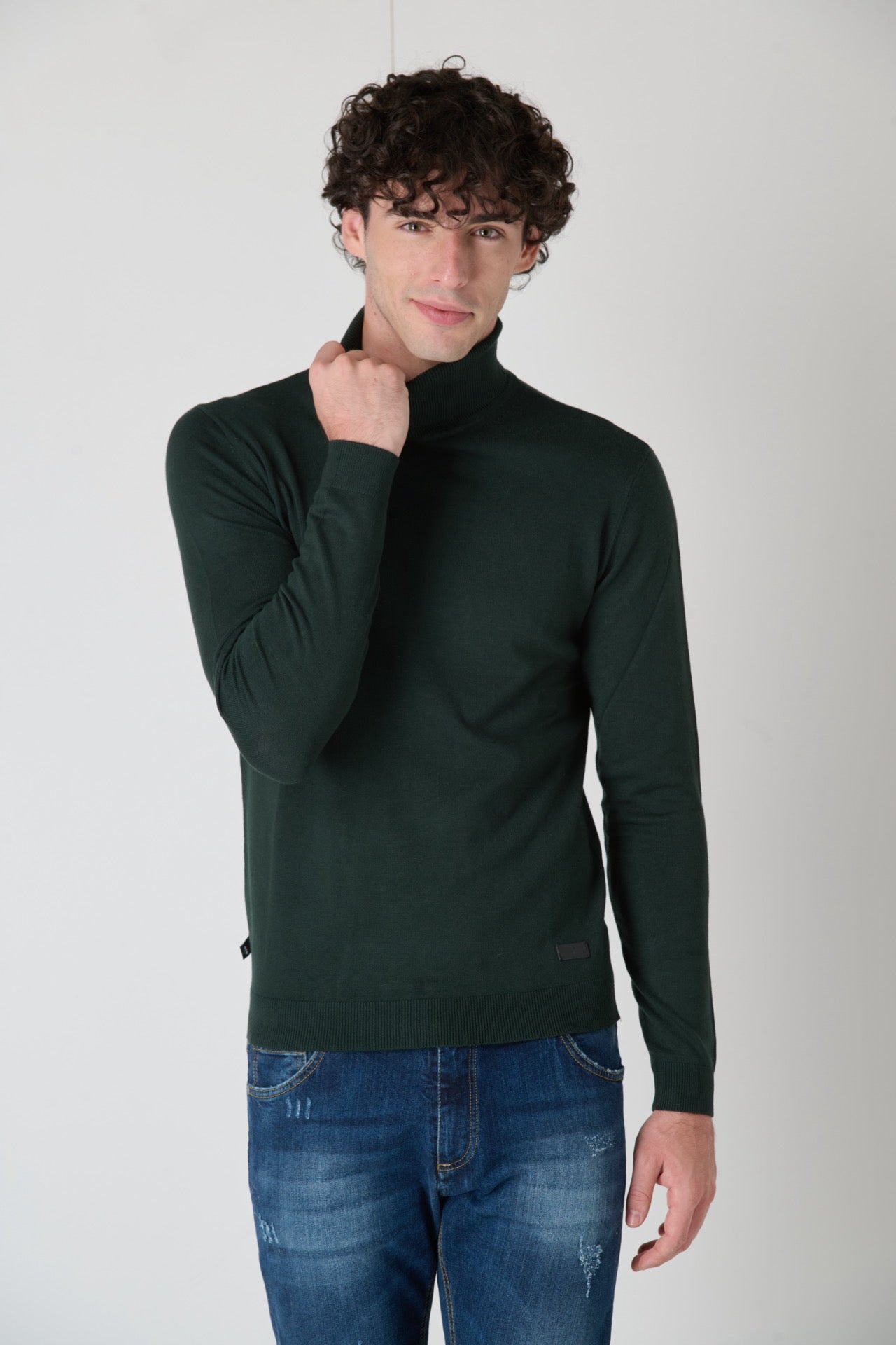 Green Viscose Crewneck Turtleneck