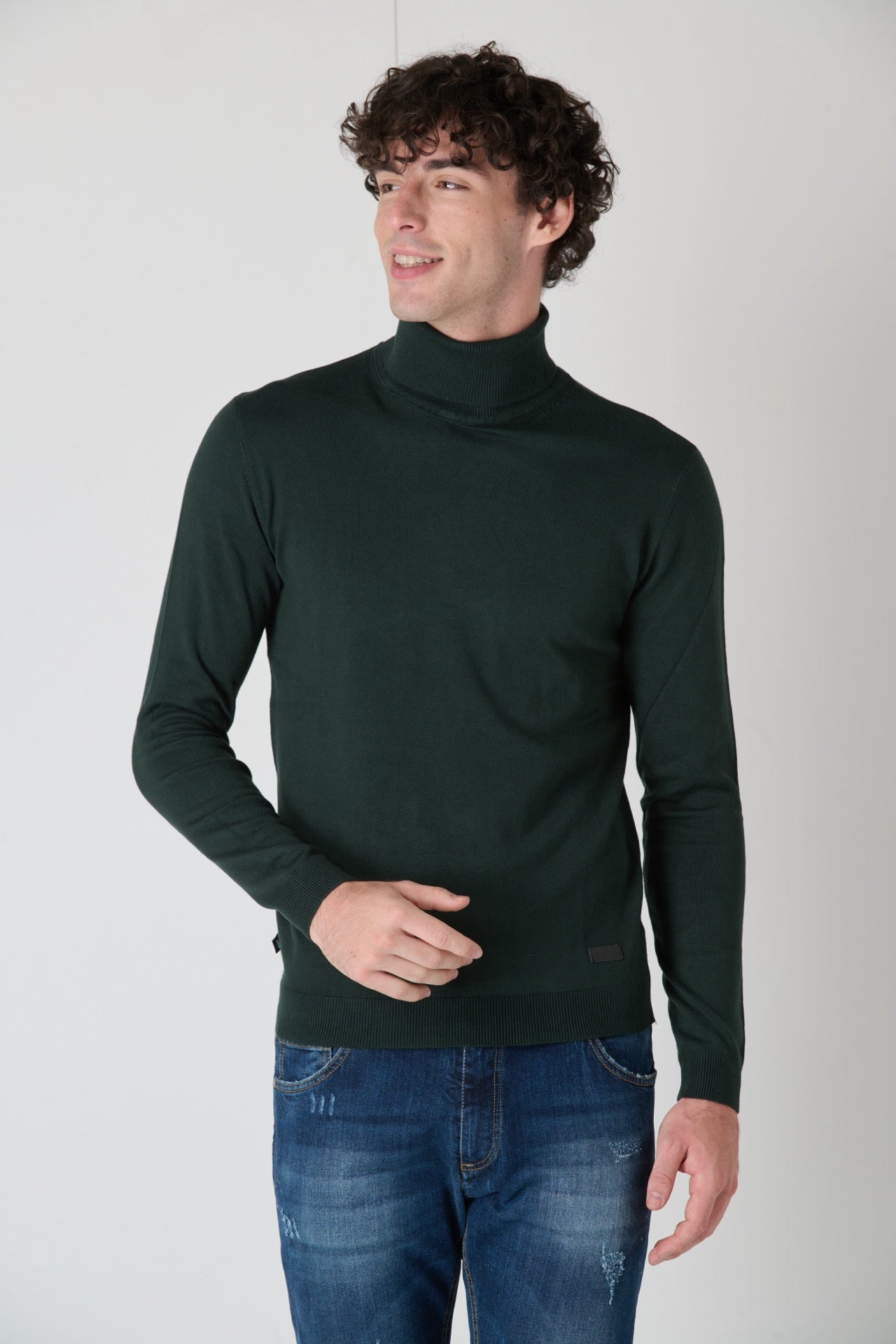 Green Viscose Crewneck Turtleneck