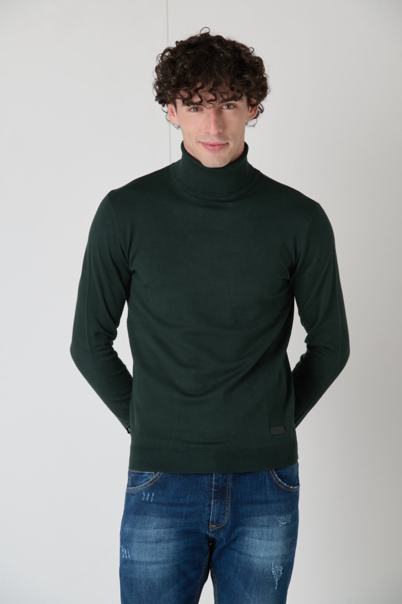 Green Viscose Crewneck Turtleneck