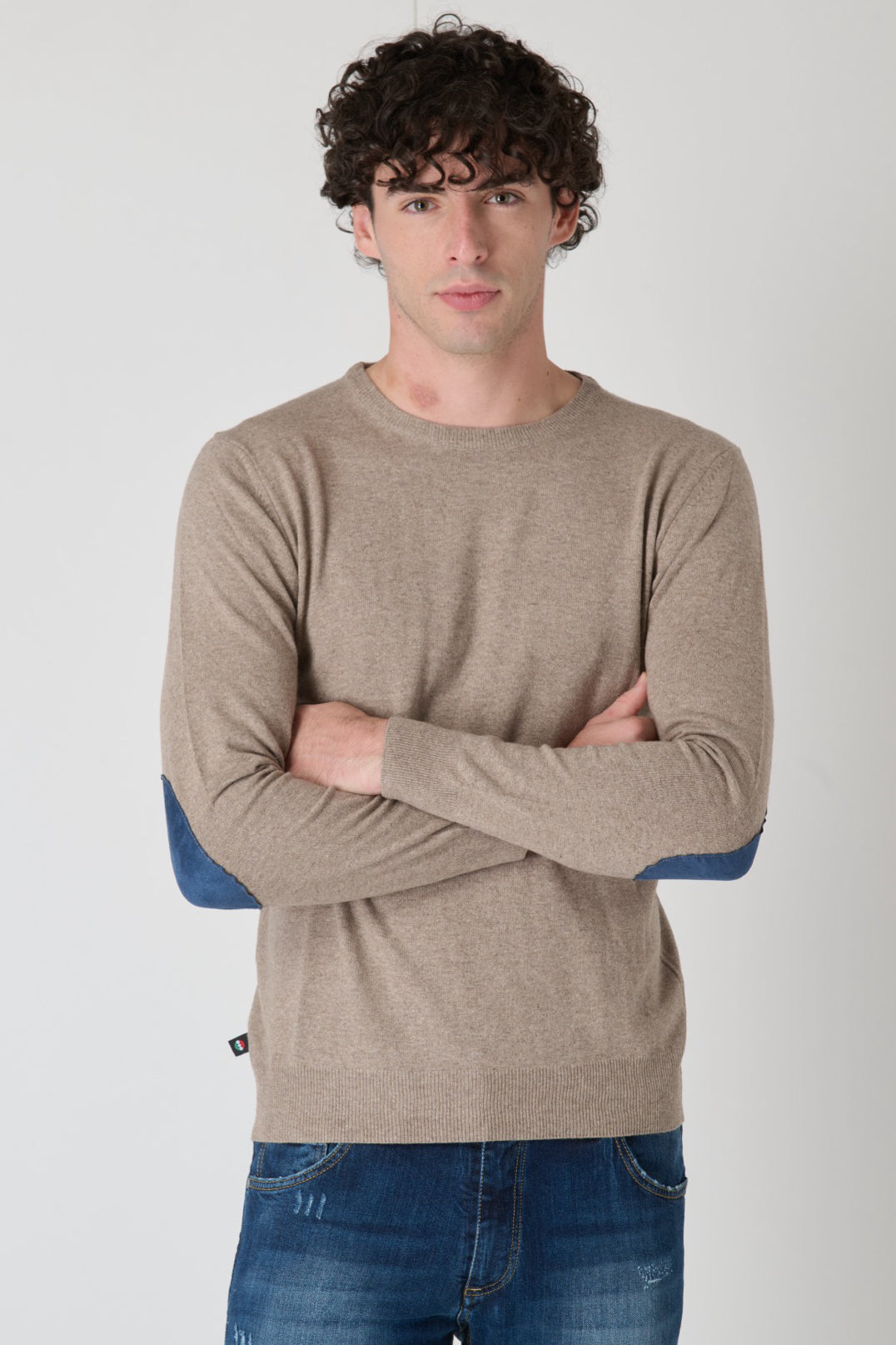 Maglione in misto cashmere Noce con Toppe in tessuto V2