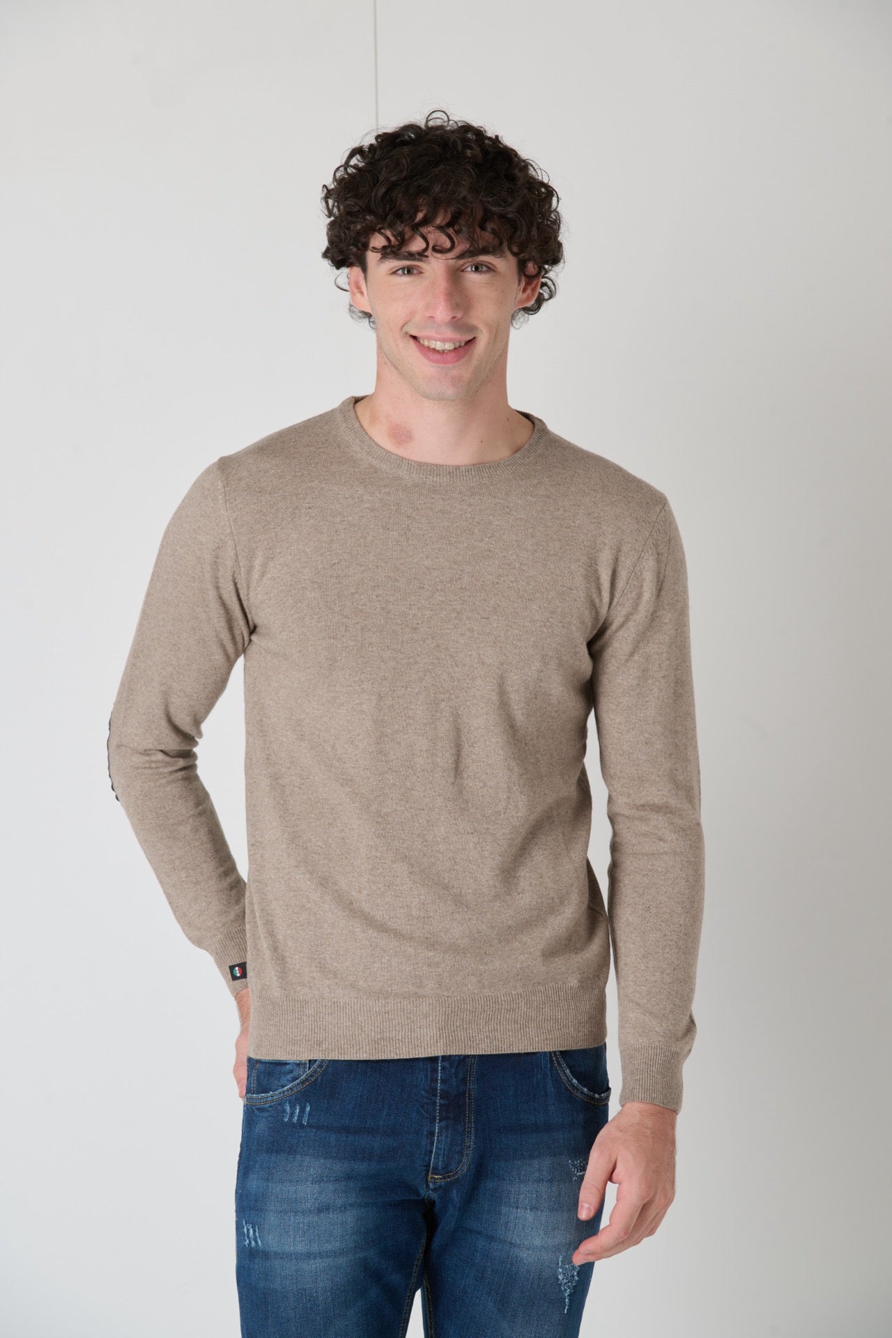 Maglione in misto cashmere Noce con Toppe in tessuto V2