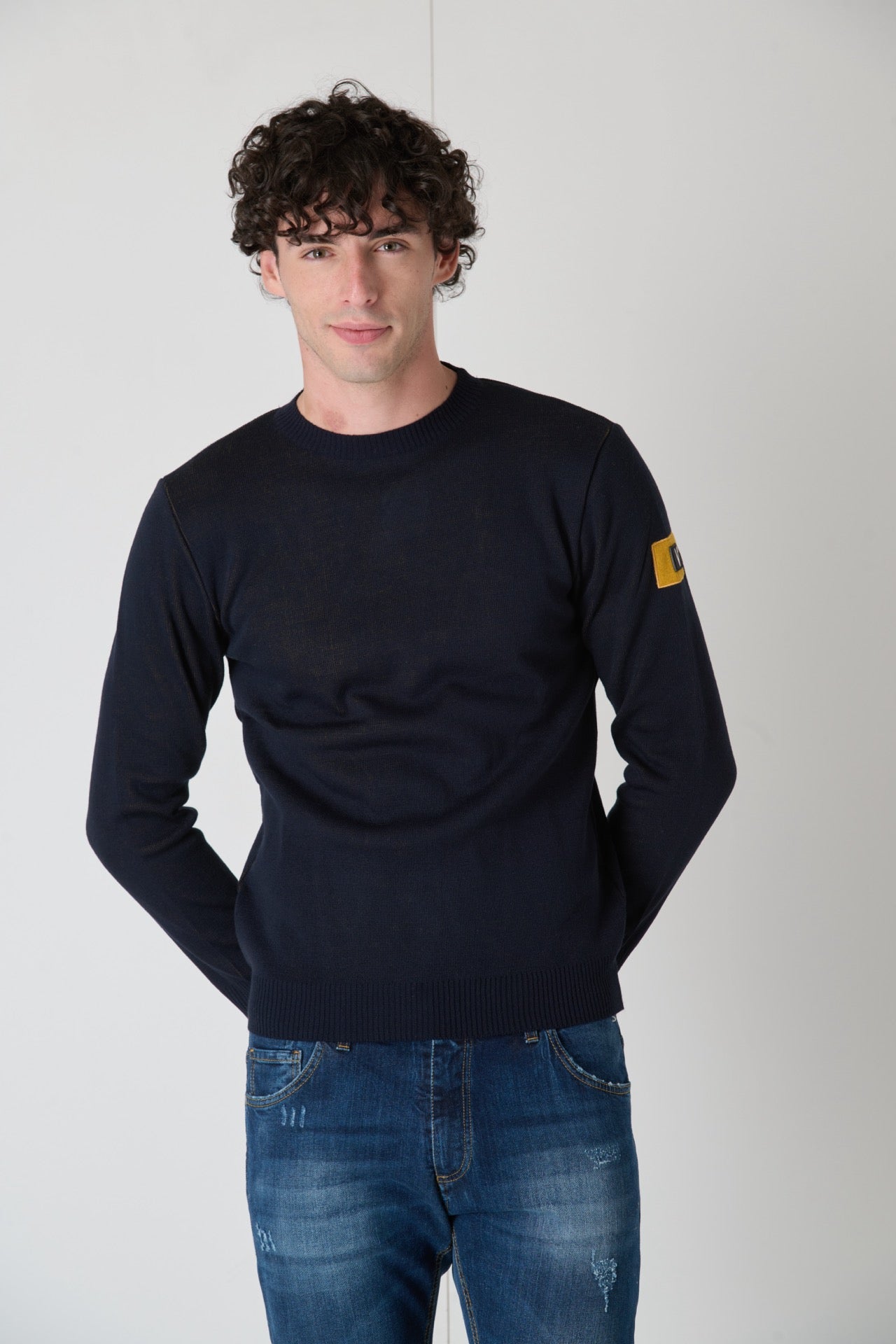 Blue Crewneck Sweater with Fabric Patch V2