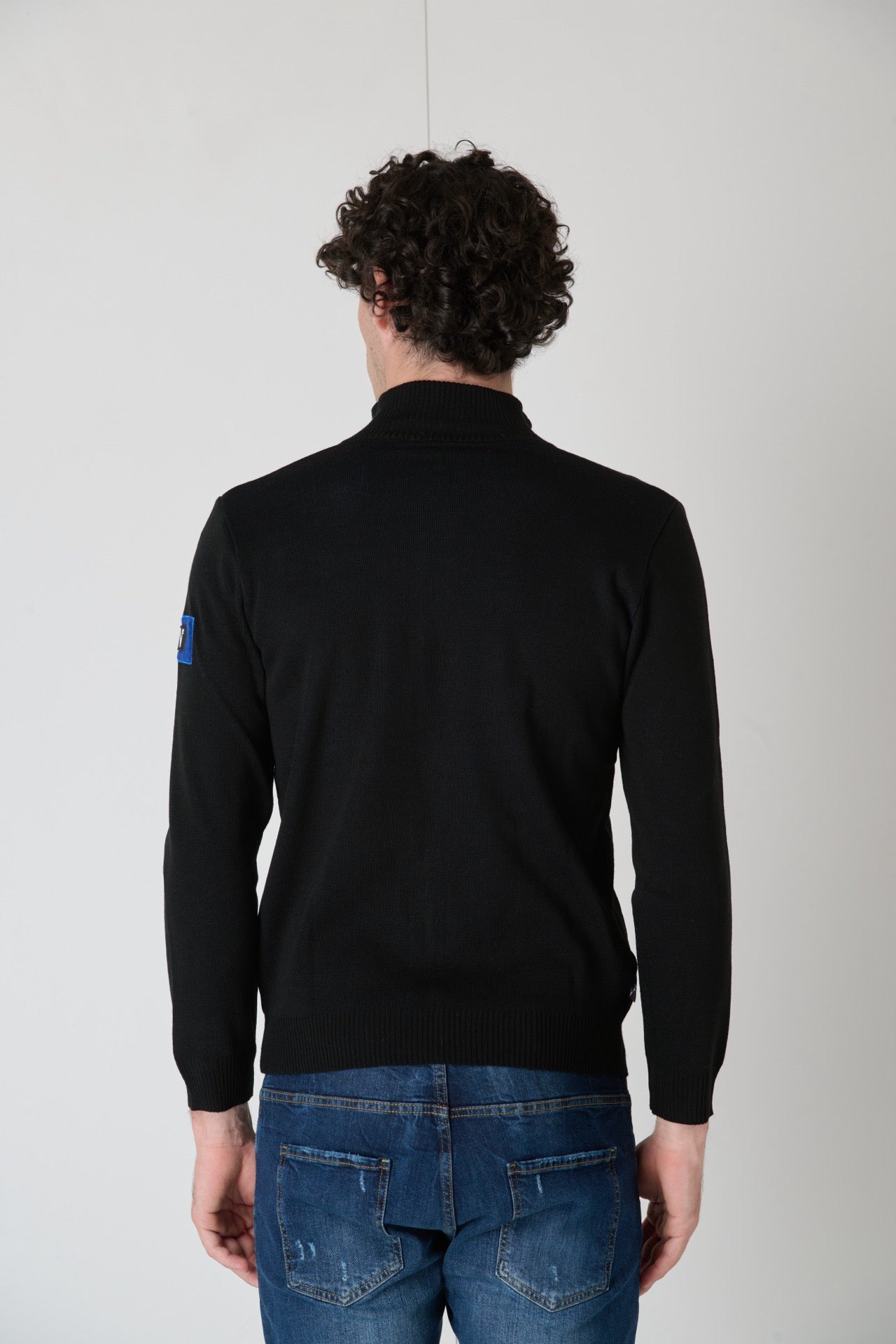 Cardigan Zip Nero con Patch in tessuto V2