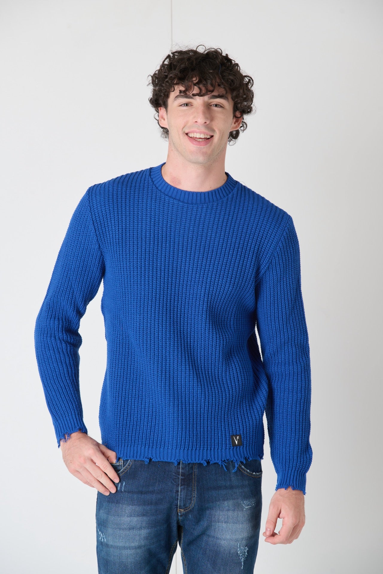 Royal Blue Ripped Crewneck Sweater