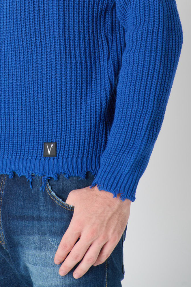 Royal Blue Ripped Crewneck Sweater