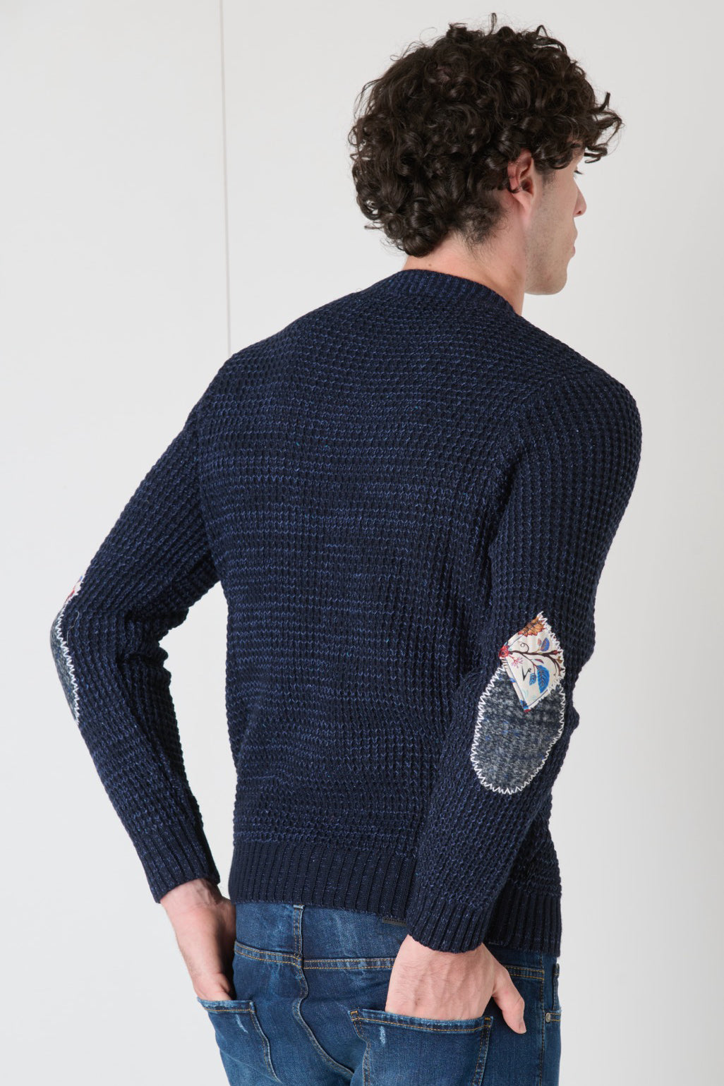 Pearl Blue Crewneck Sweater with Embroidered Fabric Patches V2