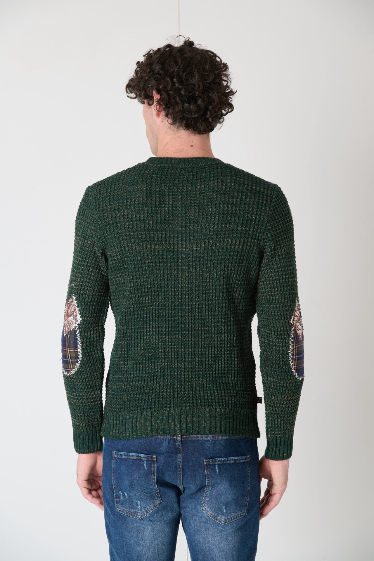 Pearl Green Crewneck Sweater with Embroidered Fabric Patches V2