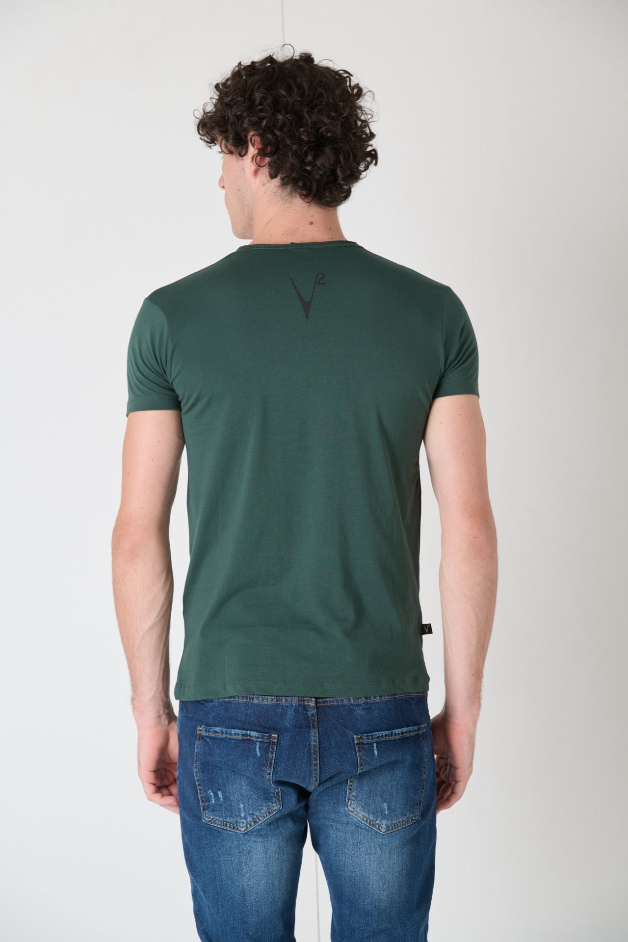 T-Shirt Verde con taschino in Tessuto V2 e schizzi di vernice