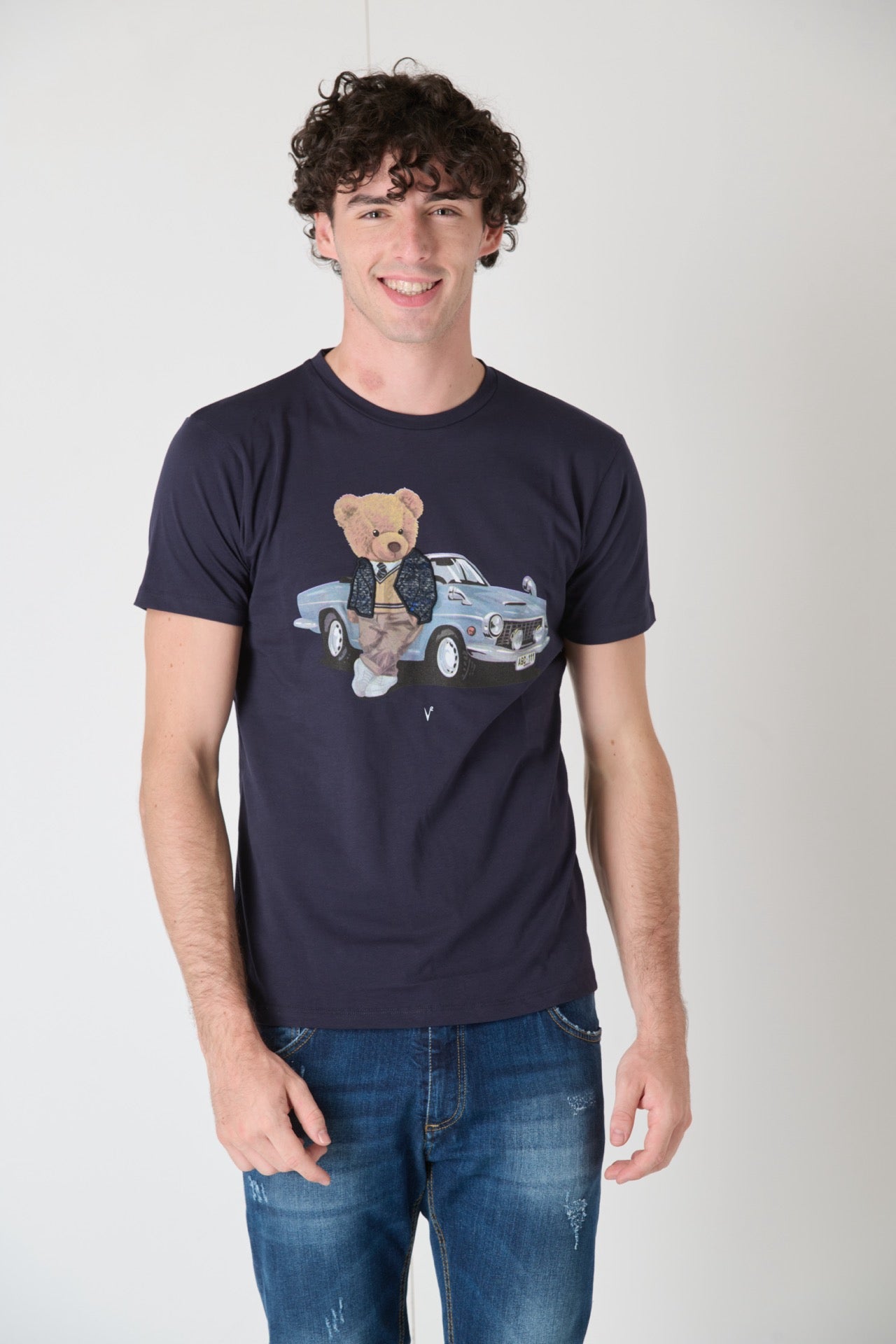 T-Shirt Teddy Ricamato in tessuto V2 Blu