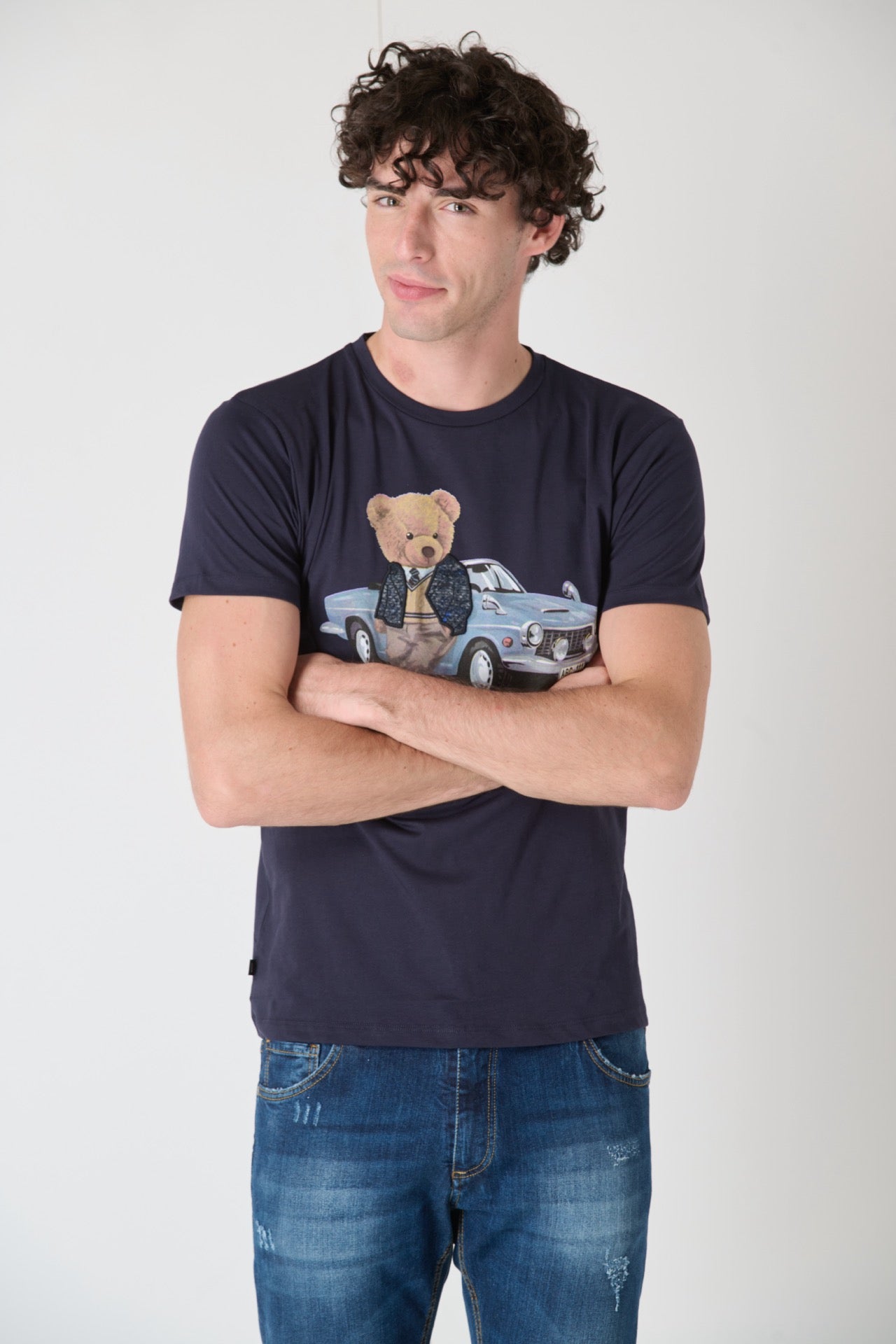 T-Shirt Teddy Ricamato in tessuto V2 Blu