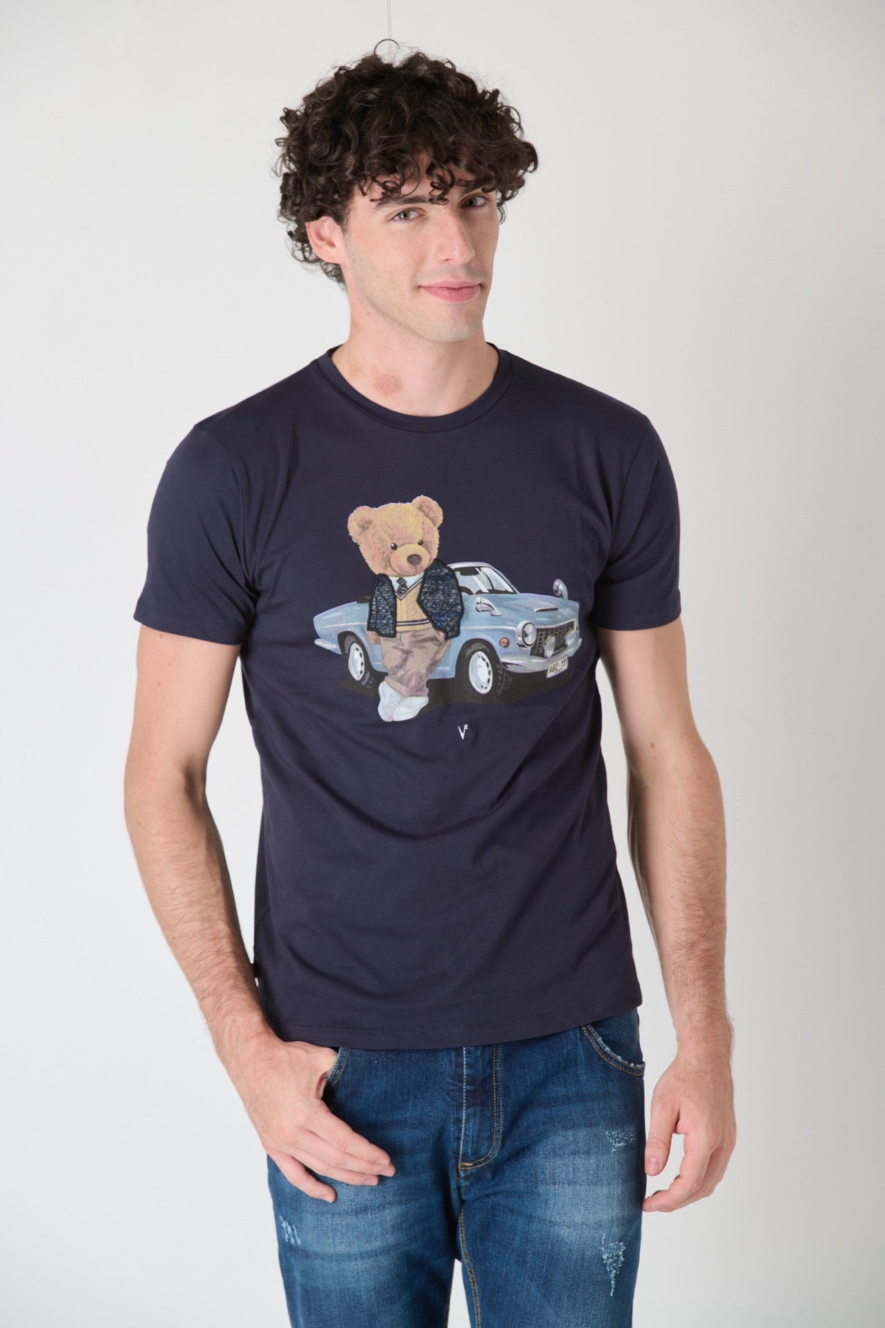 T-Shirt Teddy Ricamato in tessuto V2 Blu