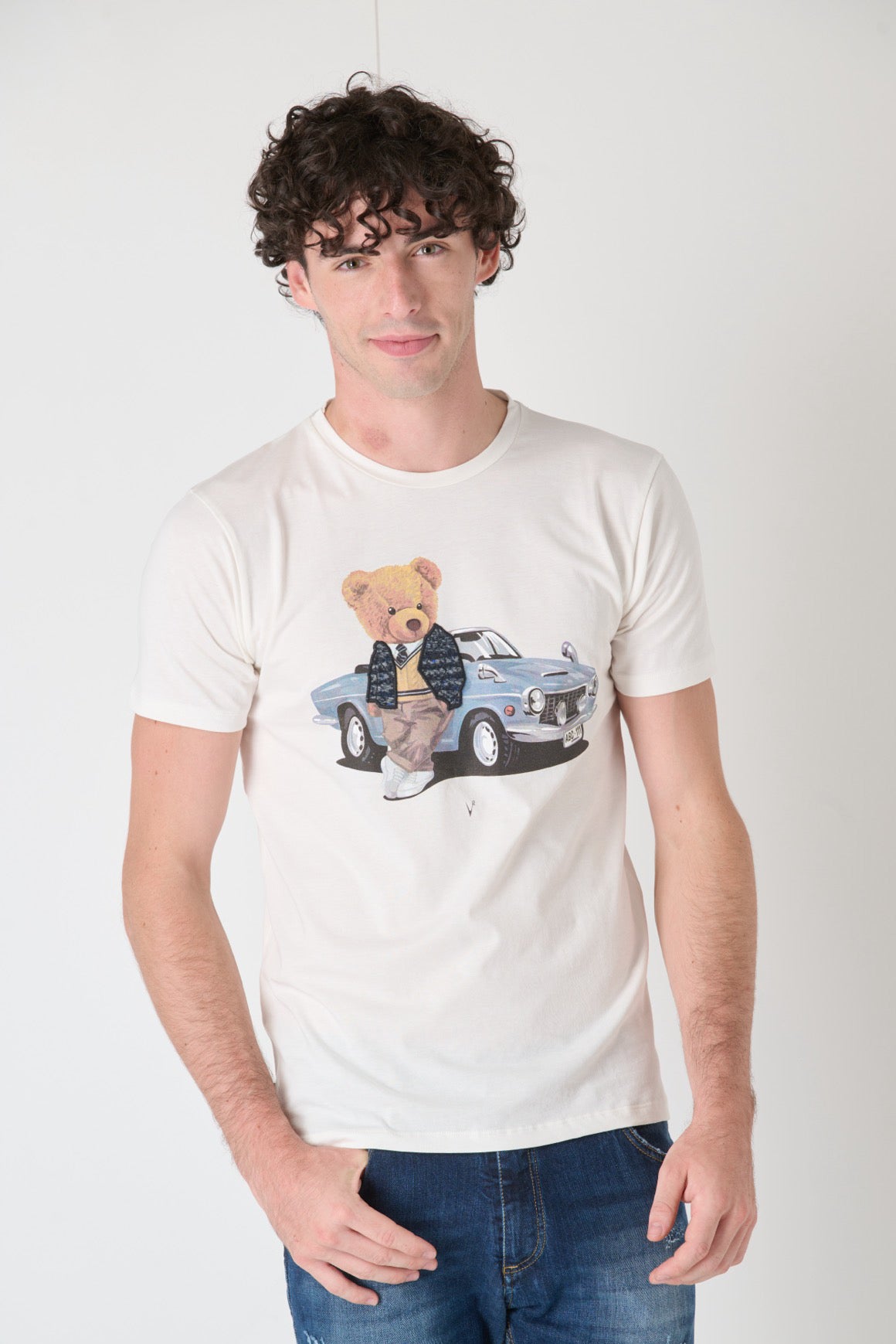 T-Shirt Teddy Ricamato in tessuto V2 Panna