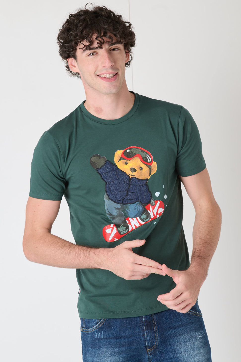 T-Shirt Teddy Embroidered in fabric V2 Green