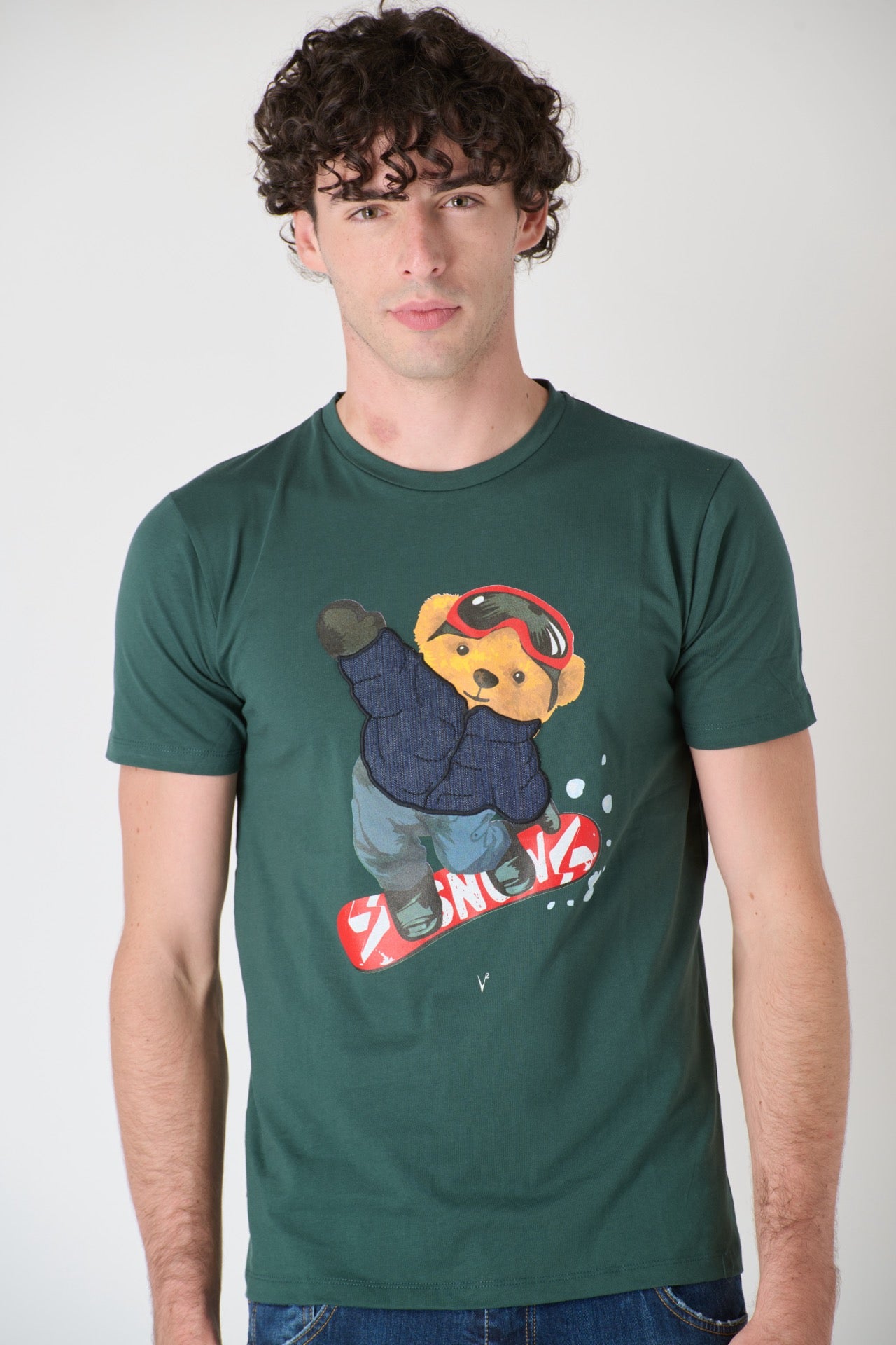 T-Shirt Teddy Embroidered in fabric V2 Green