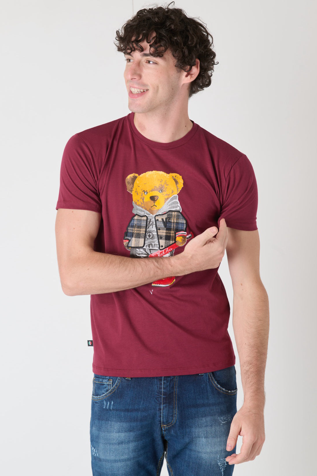 T-Shirt Teddy Ricamato in tessuto V2 Bordeaux