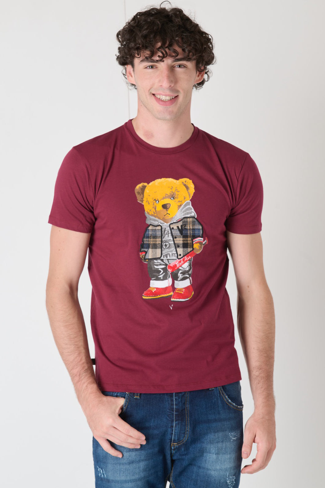 Teddy Embroidered T-Shirt in V2 Bordeaux Fabric