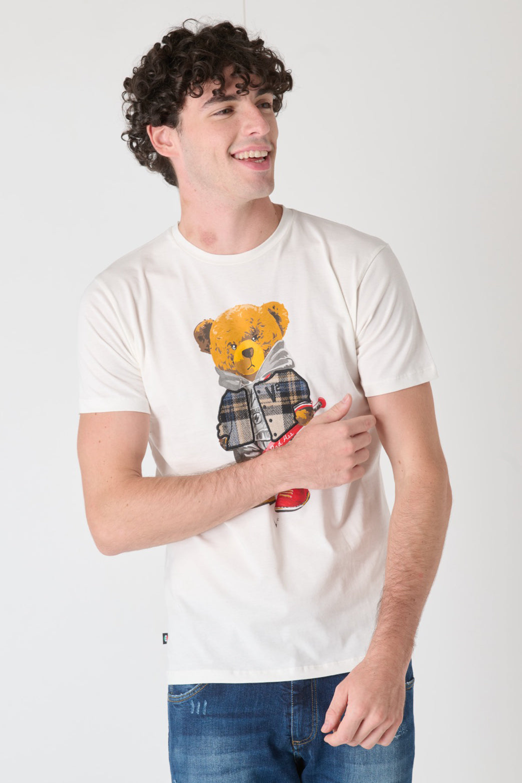 T-Shirt Teddy Ricamato in tessuto V2 Panna