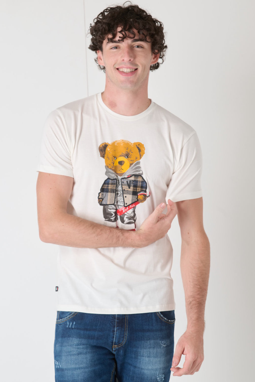 Embroidered Teddy T-Shirt in V2 Cream fabric