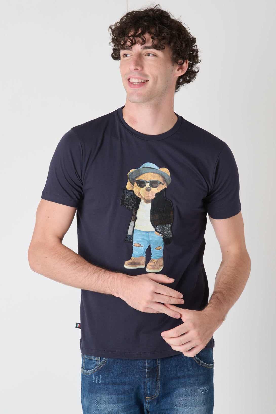 T-Shirt Teddy Ricamato in tessuto V2 Blu