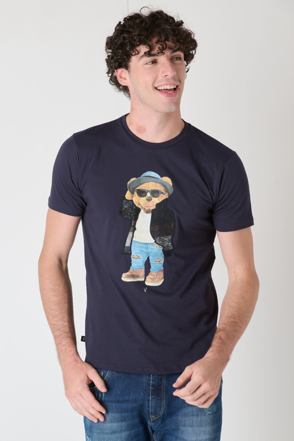 T-Shirt Teddy Ricamato in tessuto V2 Blu