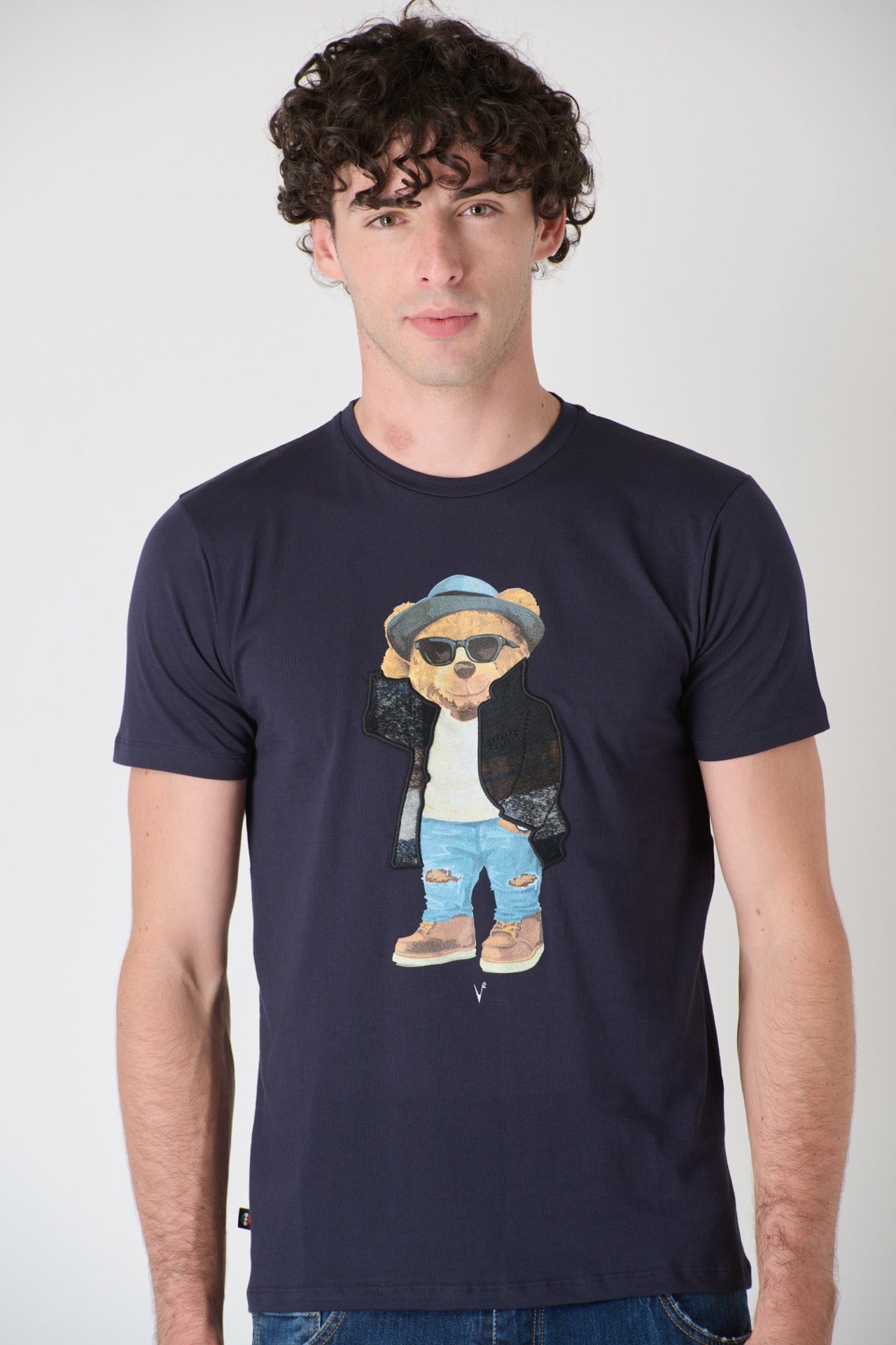 T-Shirt Teddy Ricamato in tessuto V2 Blu