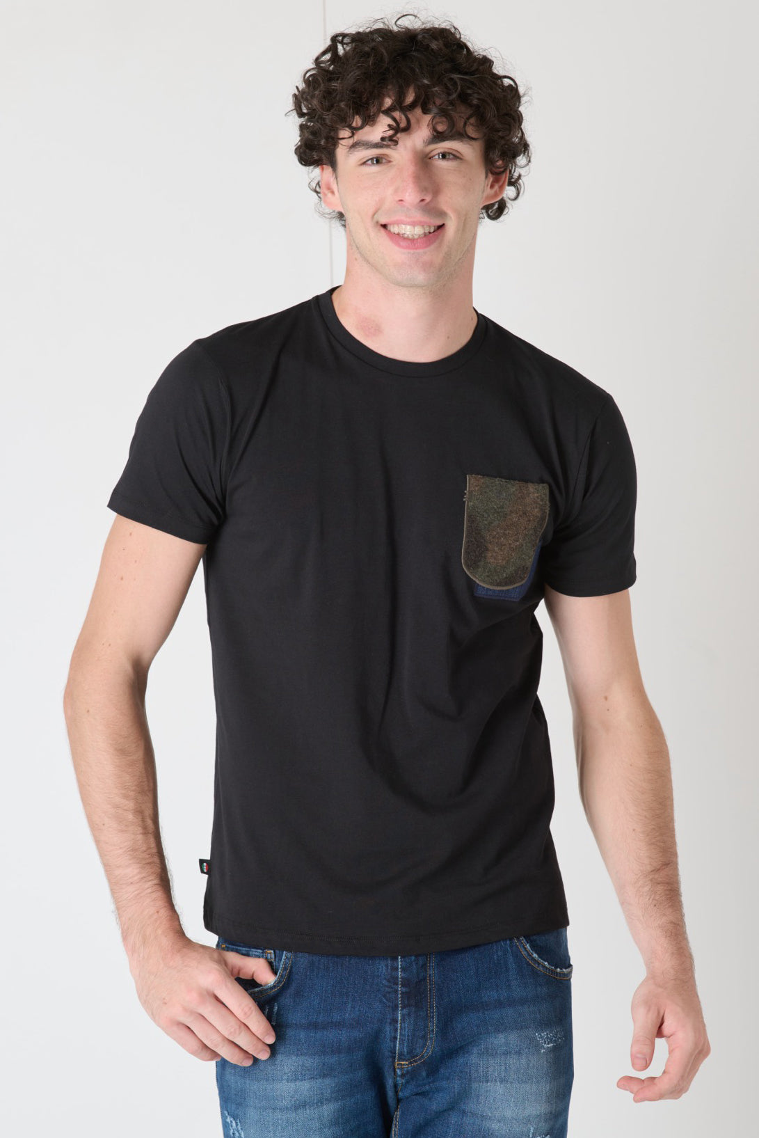 Black T-Shirt with Pocket and Fabric Insert V2