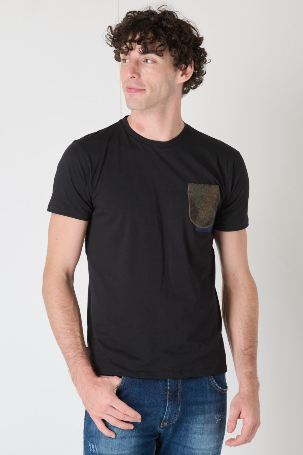 Black T-Shirt with Pocket and Fabric Insert V2