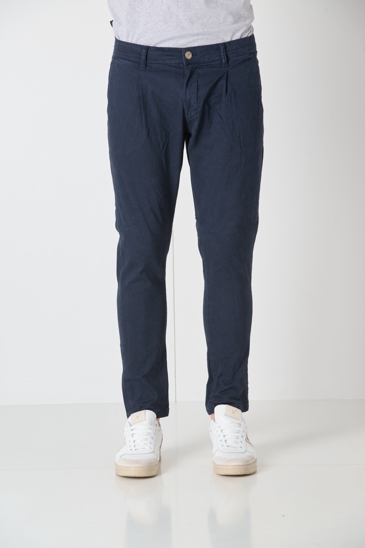 ROME - Navy Blue Cotton Chino with Pence