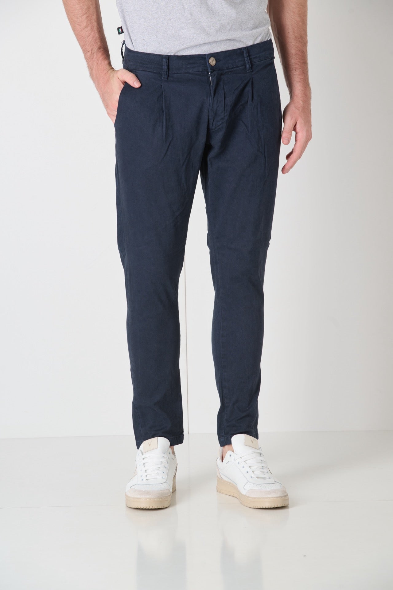 ROME - Navy Blue Cotton Chino with Pence