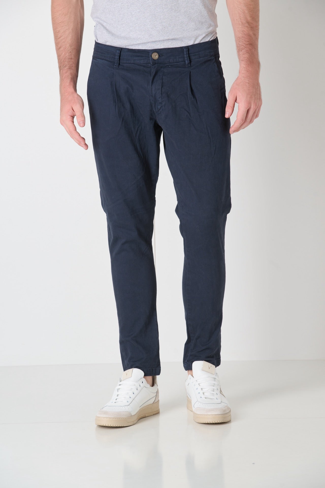 ROMA - Chino in cotone con pence Blu Navy